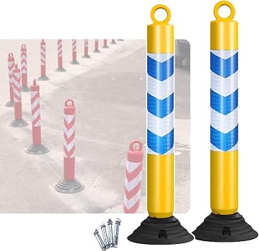 HAIXHX Set of 2 Plastic Driveway and Pedestrian Safety Bollards,31.5/39.3in Tall Traffic Delineator Caution Cones with Expansion BoltsYellow and Blue,39.3in/1000mm