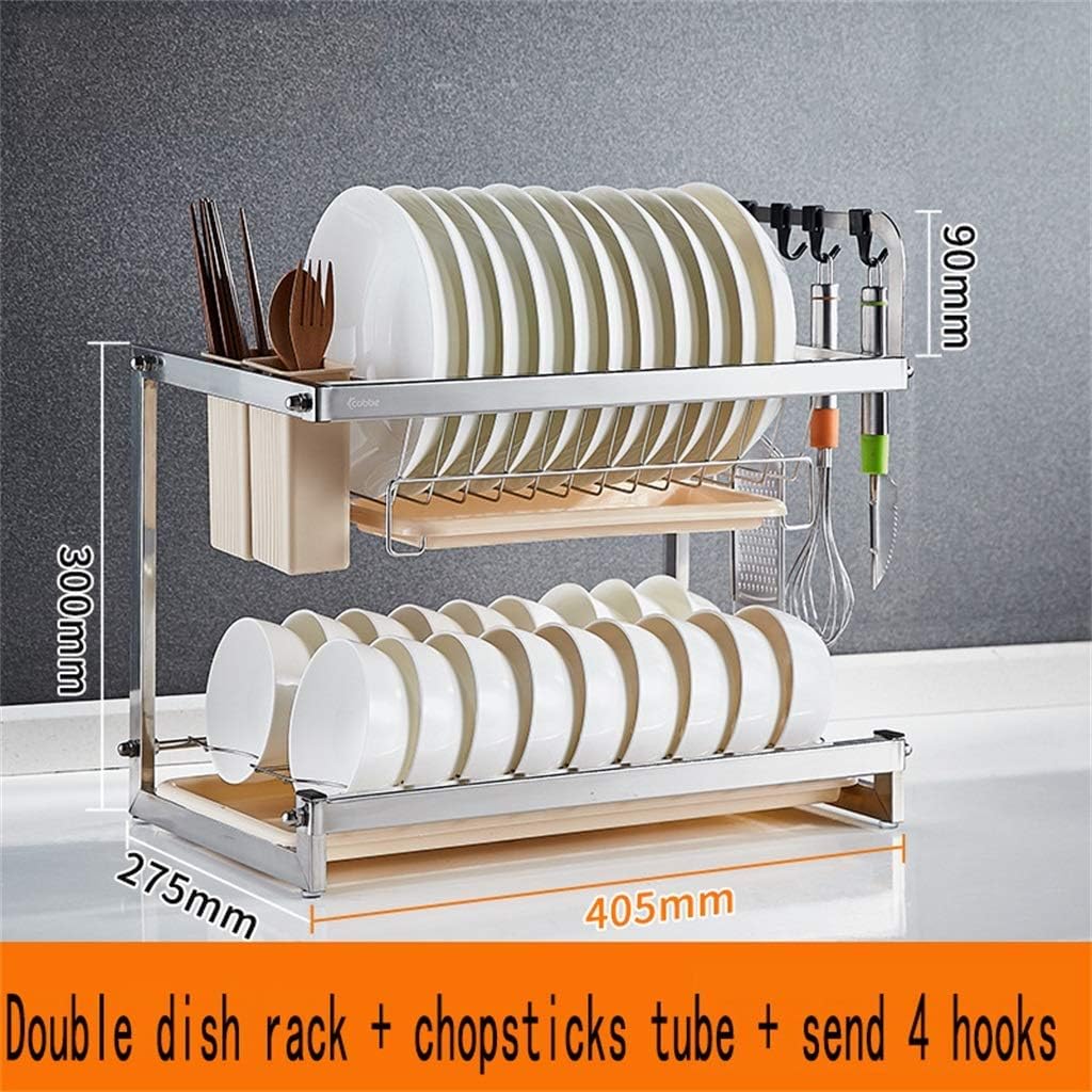Dish Cutlery Rack Kitchen Supplies 304 Stainless Steel Dish Rack Rack Drain Rack Tableware Dish Tool Supplies Storage Rack Dish Rack draining Rack with Cutlery Holder (A) ()