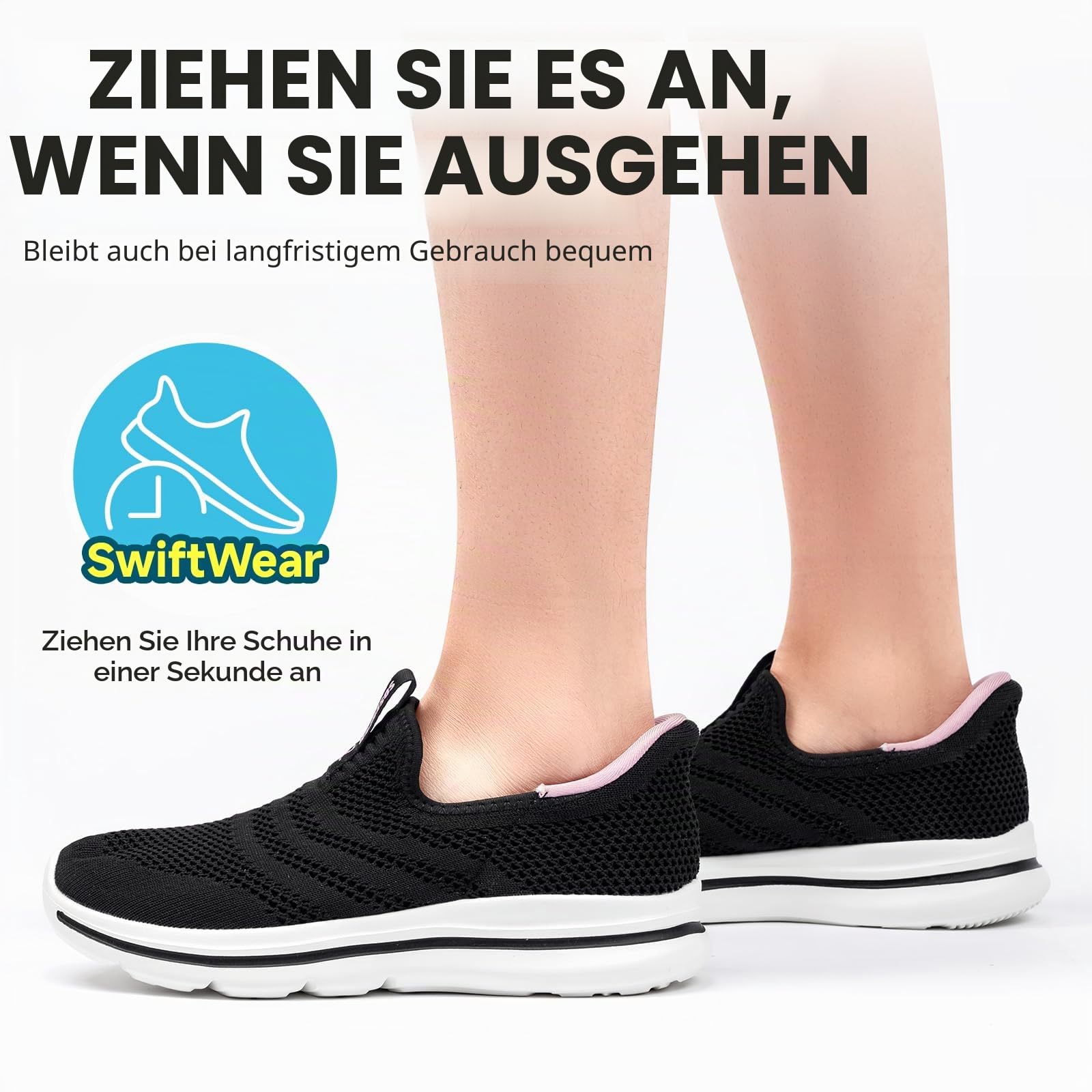 Sosenfer Sneaker Damen Slip On Ohne Schnürsenkel Leicht Atmungsaktiv | Schlupfschuhe Damen, Walkingschuhe, Rutschfeste Sohle, Bequeme Mesh-Schuhe, Turnschuhe Freizeitschuhe für Alltag, Gr.36-42