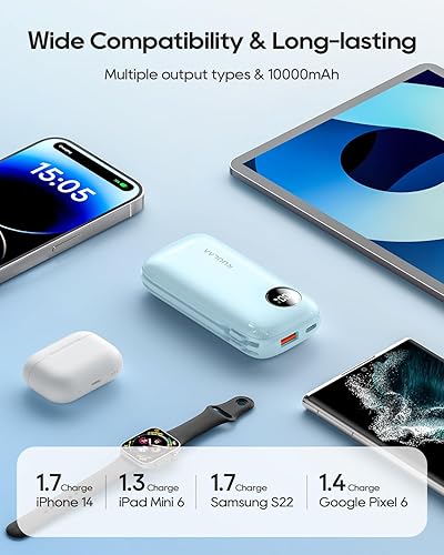 Miniatura 9 de Kuulaa Cargador portátil con cable integrado, batería externa para iPhone de 10000 mAh, carga rápida, PD20W, USB C, batería externa portátil, 3