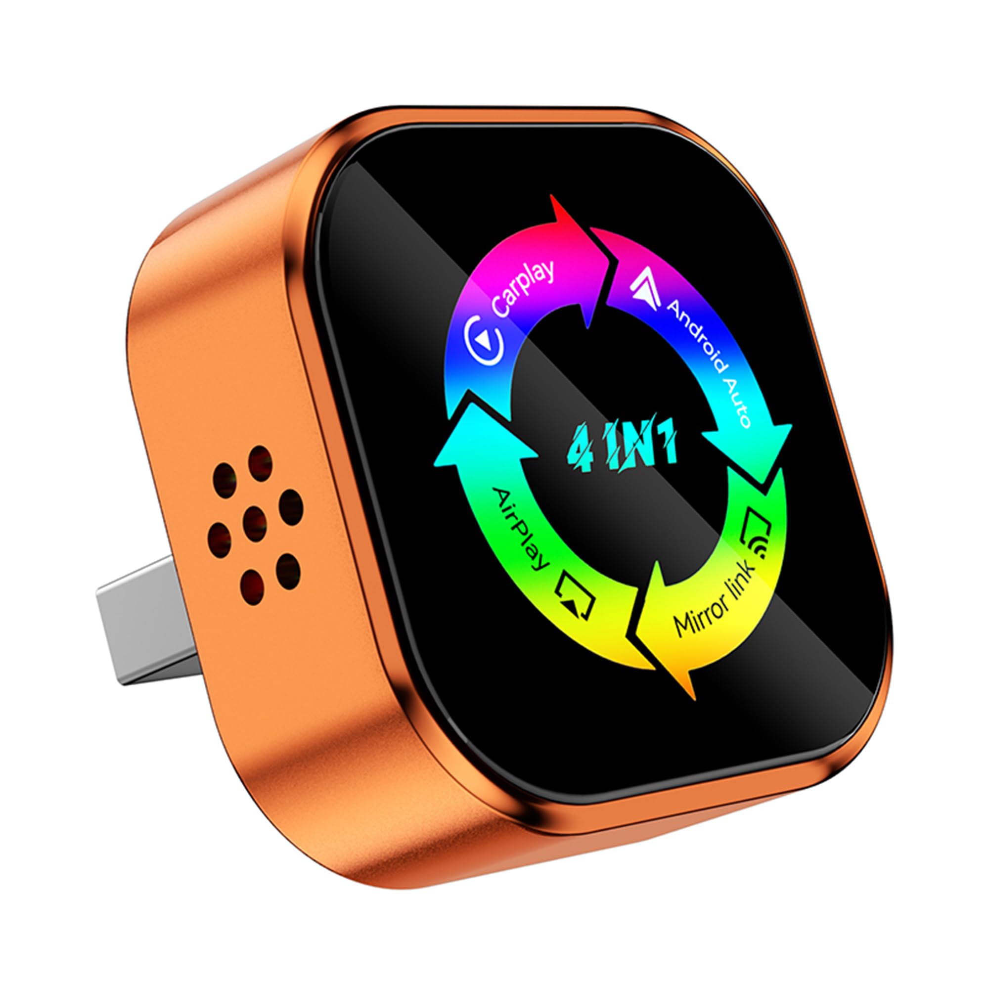 4-in-1 Wireless CarPlay Adapter – Kabelgebunden zu Kabellos für CarPlay & Android Auto, mit MirrorLink & AirPlay Spiegelung, kompatibel für iPhone & Android (Orange)