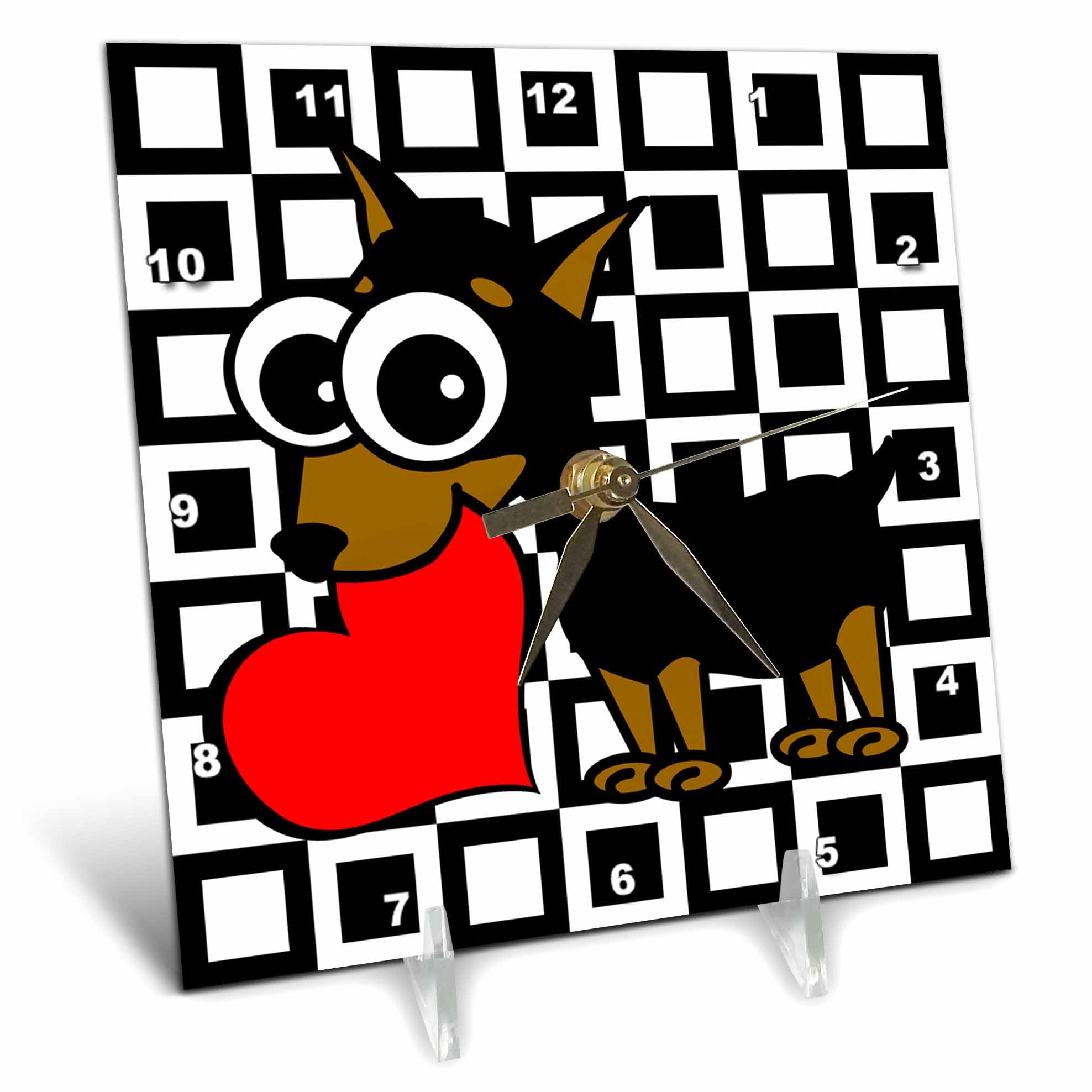 Reloj de escritorio pinscher multicolor que alegra tus horas en el despacho