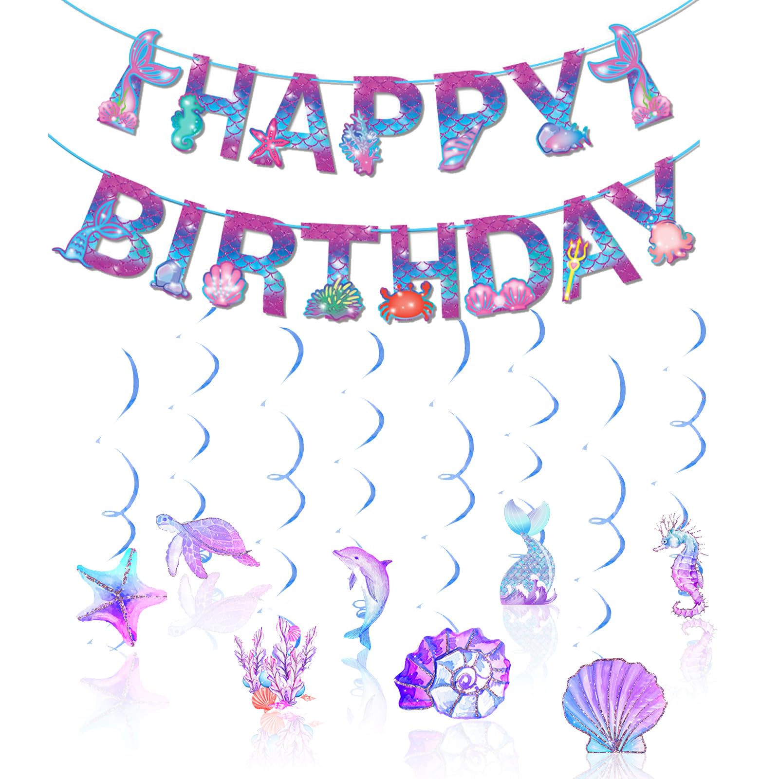 Glitzer Meerjungfrau Geburtstagsbanner – 'Happy Birthday' Dekoration, Ca. 200 Cm Lang