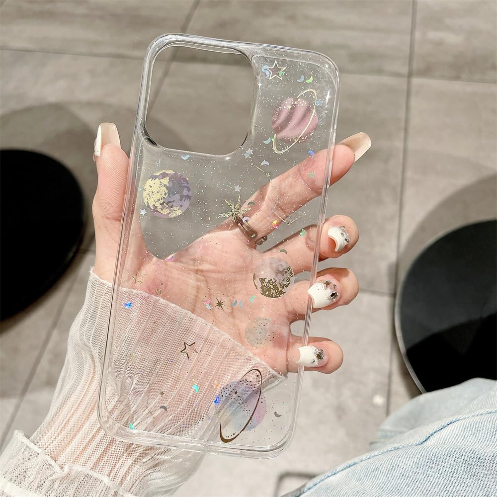 Amazon.co.jp: キラキラ輝く星月惑星電話ケース For iPhone 15 11 12