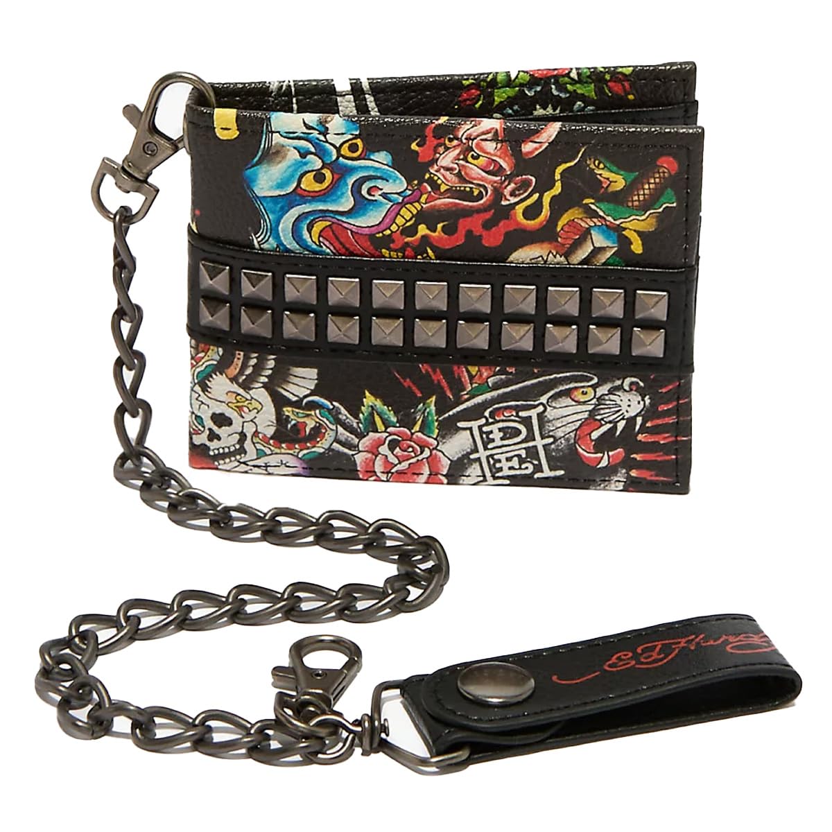 Amazon.com: ED HARDY Dragon & Skull Print Logo Pyramid Studs with