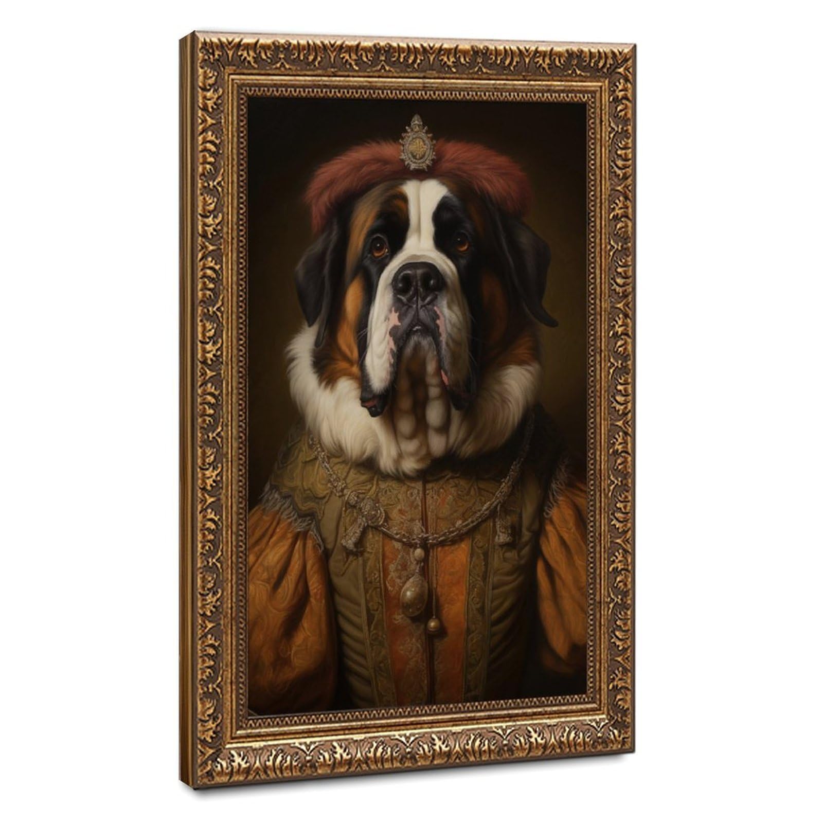 Pyberon Retro Gold Frame-Style Saint Bernard Canvas Poster For Dorm Room Decor Gift