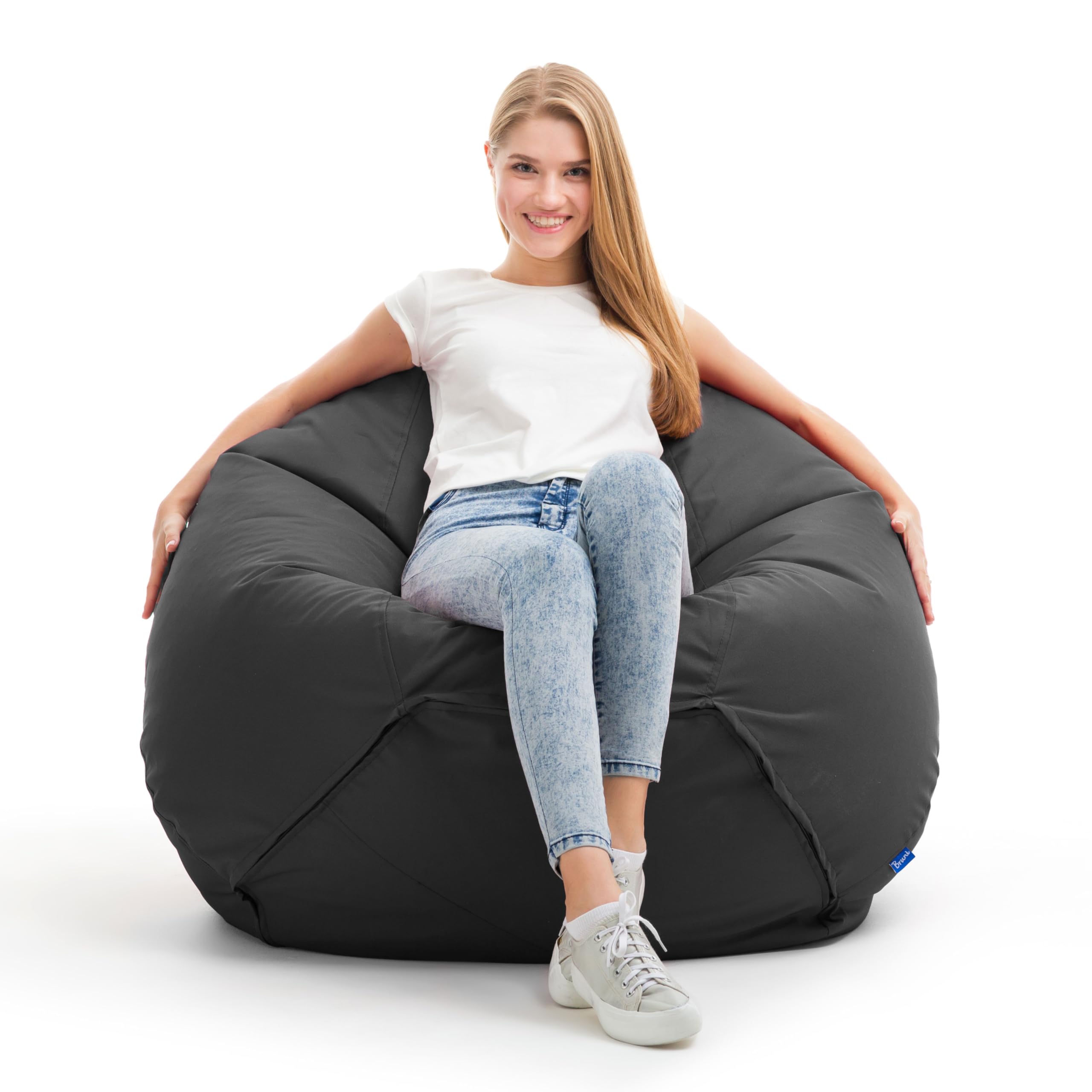 Bruni Sitzsack Classico L in Grau – XXL Sitzsack für Erwachsene mit Innensack, Abnehmbarer Bezug, lebensmittelechte EPS-Perlen als Bean-Bag-Füllung, aus Deutschland