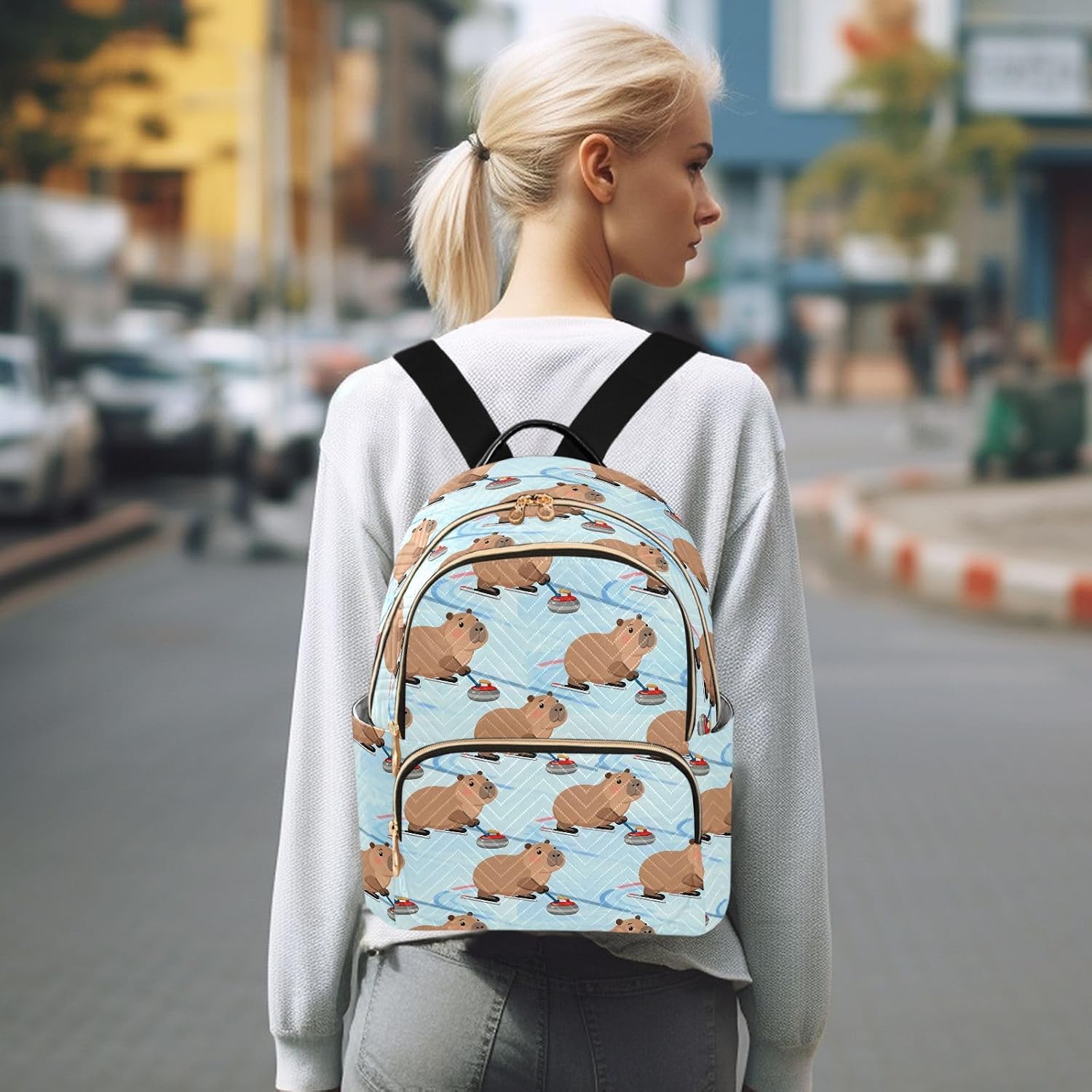 Guinea Pig Curling Pattern Backpack Purse for Women Shoulder Bag Fashion Daypack Ladies Handbag Lightweight Travel Bag Rucksack