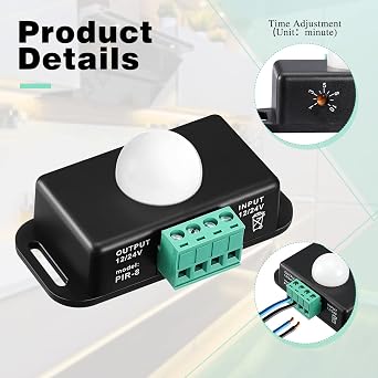 6 Pack 12V 24V PIR Sensor LED Motion Sensor كاشف الحركة Light Switch Body Infrared Sensing Timer وظيفة التحكم في PIR Controller for إضاءة LED مرنة (أسود)