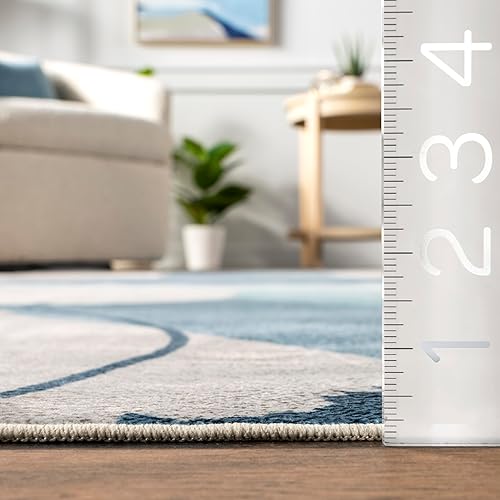 Miniatura 2 de nuLOOM Sheree - Alfombra abstracta de 4 x 6 pies, lavable a máquina, para sala de estar, dormitorio, comedor, cocina, color azulblanco roto