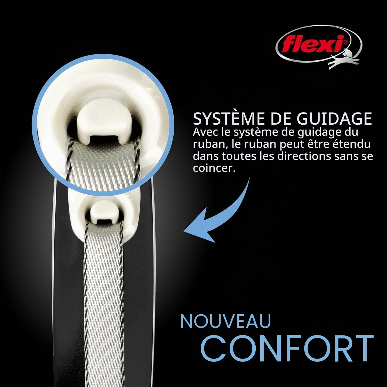 FLEXI New Comfort Laisse rétractable pour Chien (Ruban), pour Chiens jusqu'à 50 kg, 8 m, Taille L, en Nylon, Gris/Noir