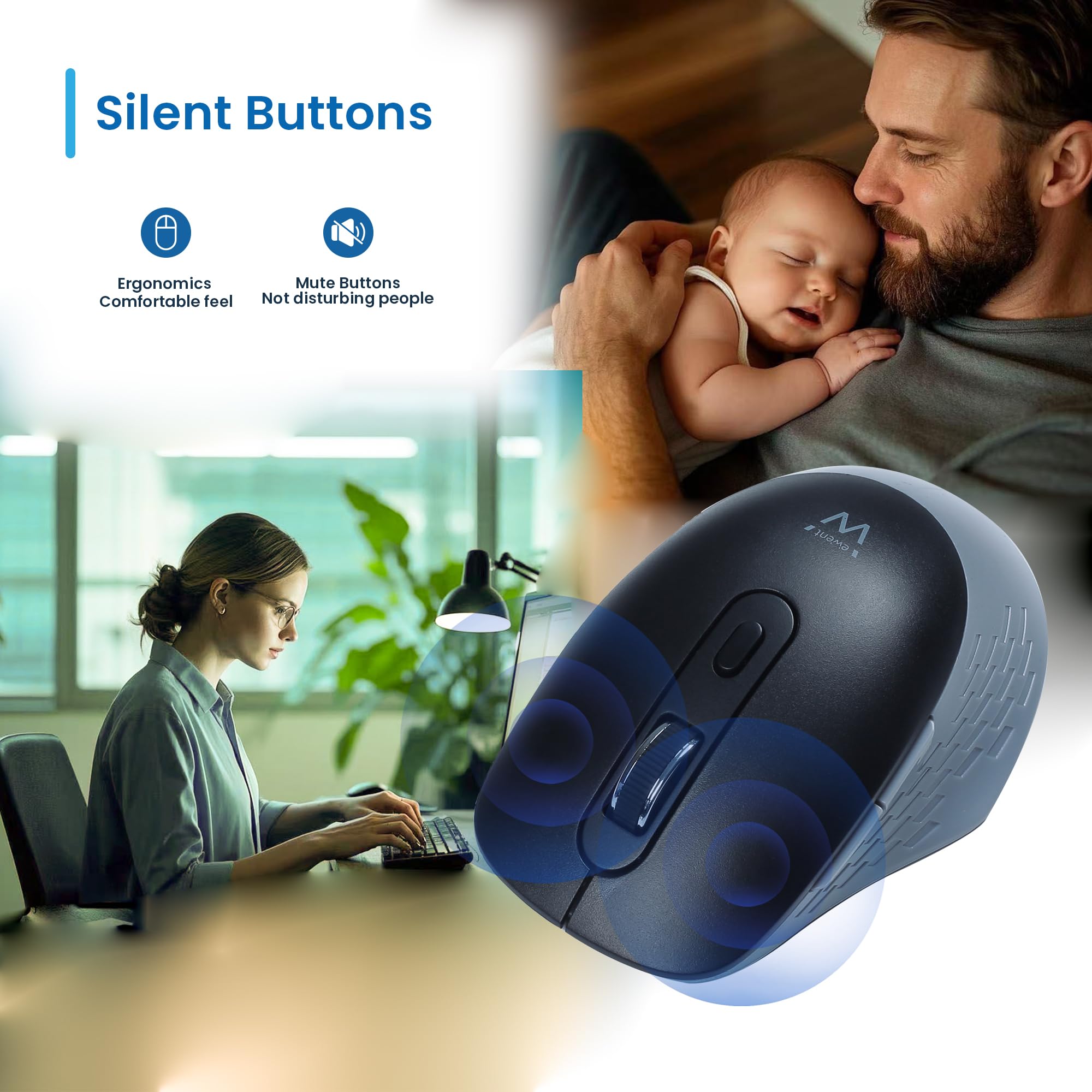 Mouse Wireless 2.4GHz Con Ricevitore USB-A E Adattatore USB-C – DPI Regolabile 800/1200/1600, Tasti Silenziosi, 6 Pulsanti