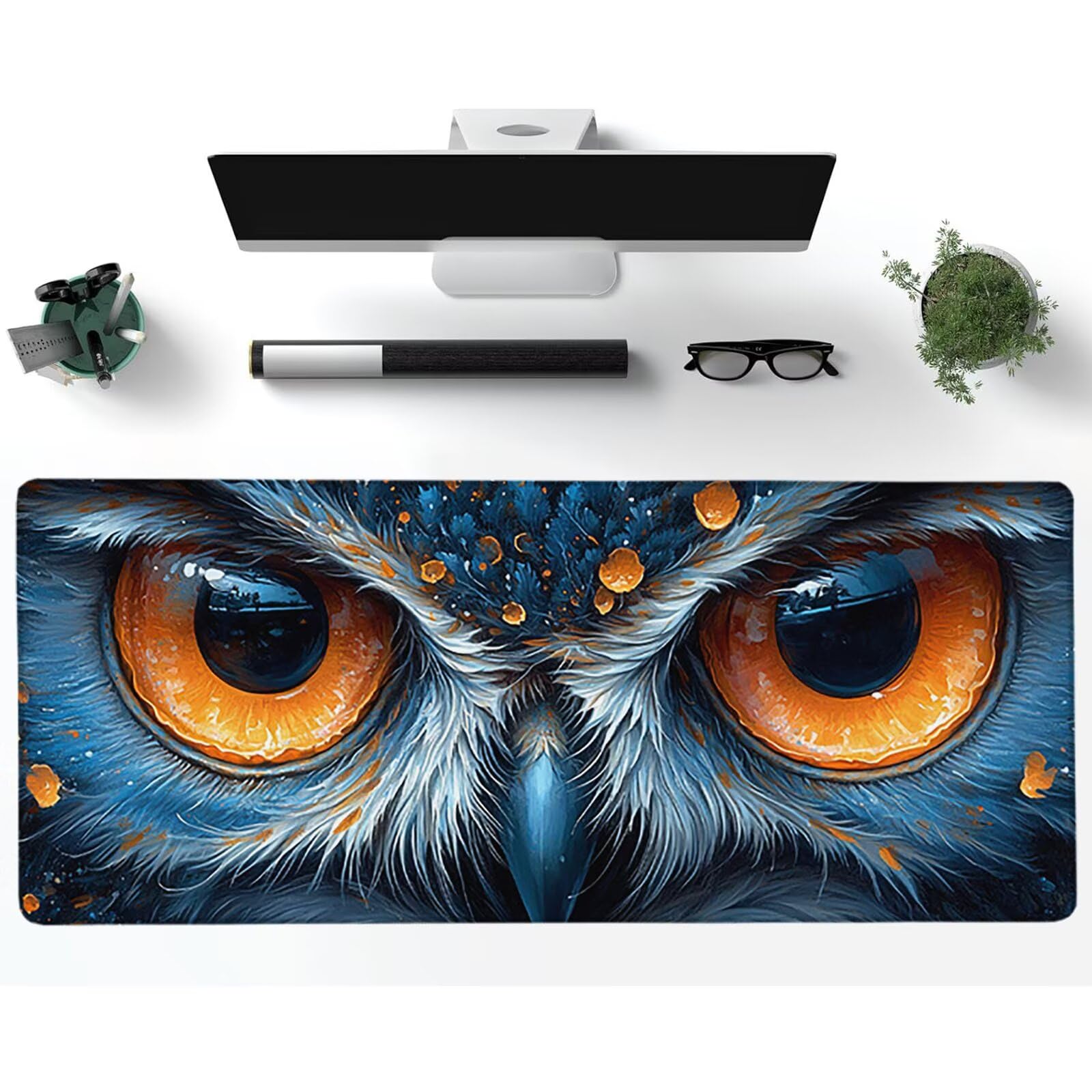 Tappetino Mouse XXL Gufo, Astratto Gaming Tappetino Scrivania 1200x600x3mm, Mousepad Grande con Base in Gomma Antiscivolo, Sottomano Scrivania con Bordi Cuciti, Ufficio Accessori Gaming, per PC K-4082