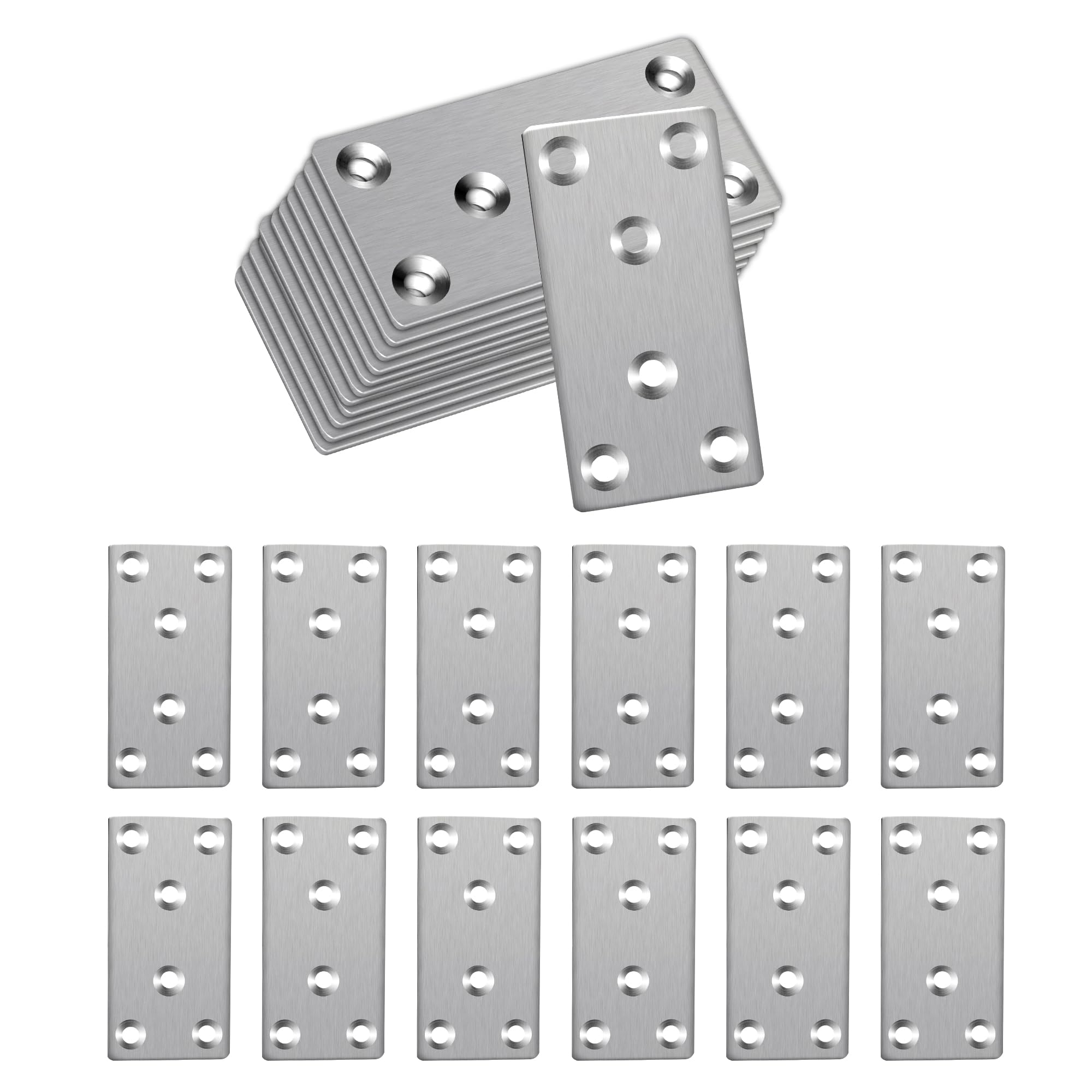 12 PCS 80x40MM Stainless Steel Silver Flat Joining Plates, Perfect for Wall Plate Hangers Sleeper Supports