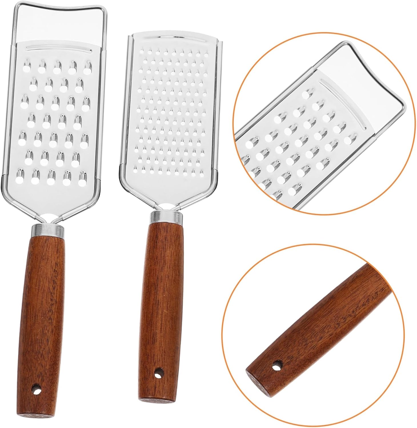 2pcs Cheese Grater Stainless Steel Wood Handle for Kitchen