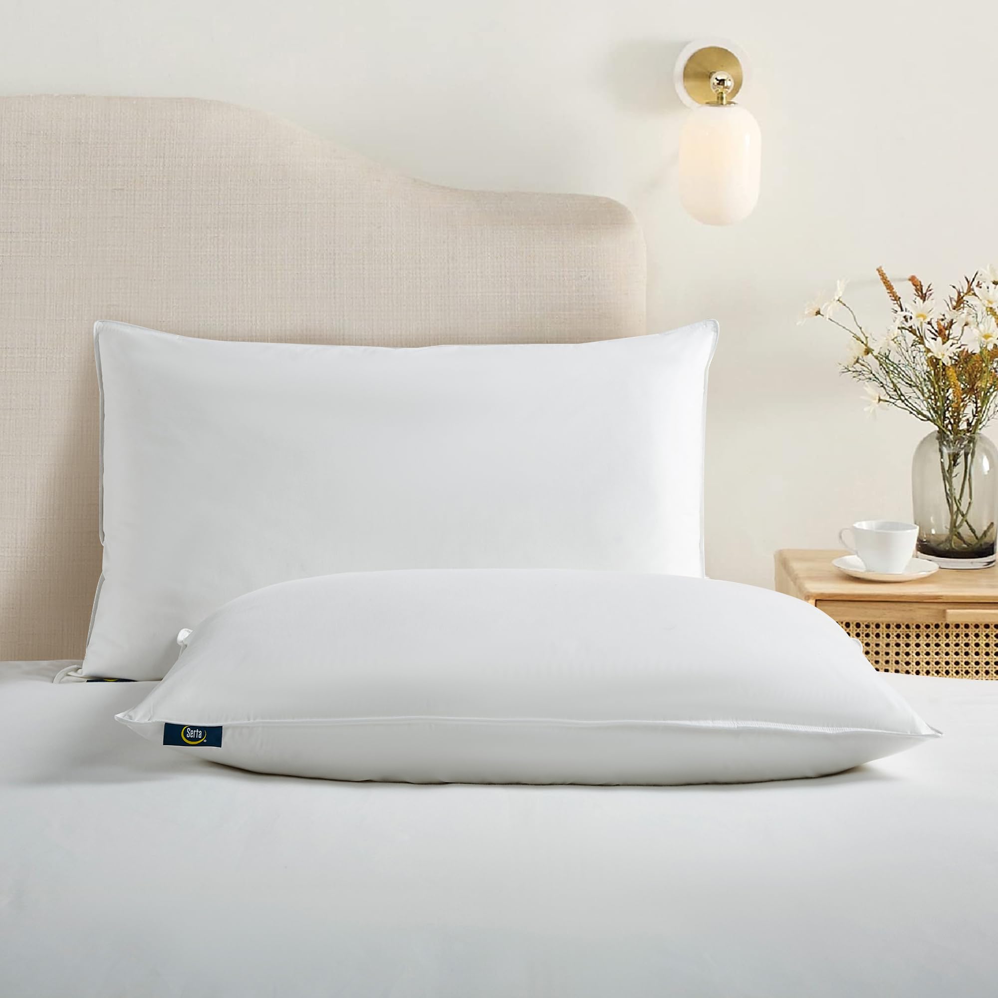 Amazon.com: Serta 233 Thread Count Bed Pillows 100% Cotton Goose 
