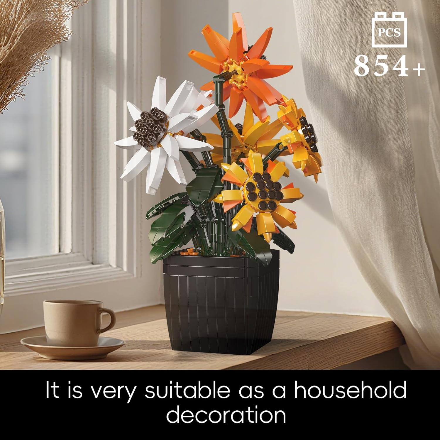 Mould King 24111 Sunflowers Building Blocks Artificial Plant Set for Adults - Realistic Flower Pot Decor for Home Office Desk (854 PCS)
