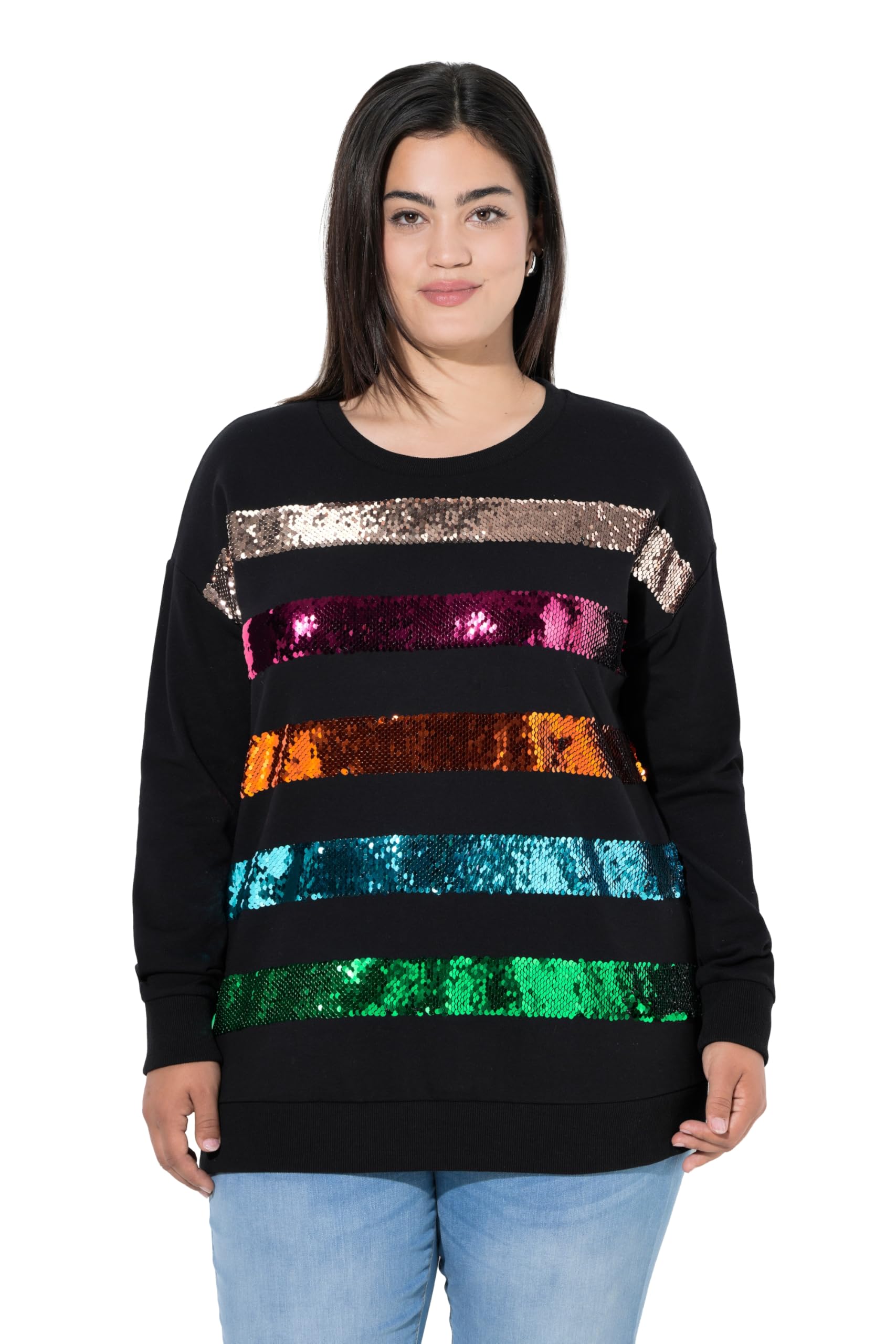 Angel of Style Damen große Größen Übergrößen Plus Size Sweatshirt, Bequeme Passform, Pailletten-Streifen 846272