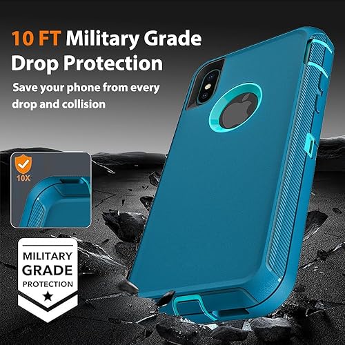 Miniatura 6 de Funda para iPhone XiPhone Xs con 2 protectores de pantalla de vidrio templado, grado militar 3 en 1, resistente a prueba de golpes, a prueba de