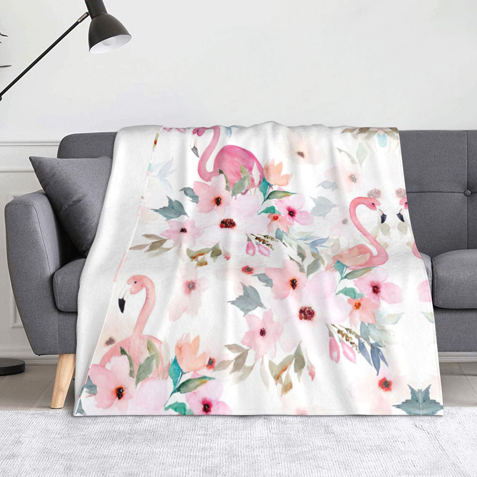 Couverture flanelle flamant rose plaid léger respirant motif floral 152x127 cm Halloween
