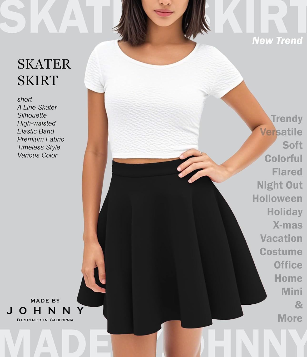 Made By Johnny Women's Basic Versatile Stretchy Flared Casual Mini Skater Skirt XS-3XL Plus Size - Image 5