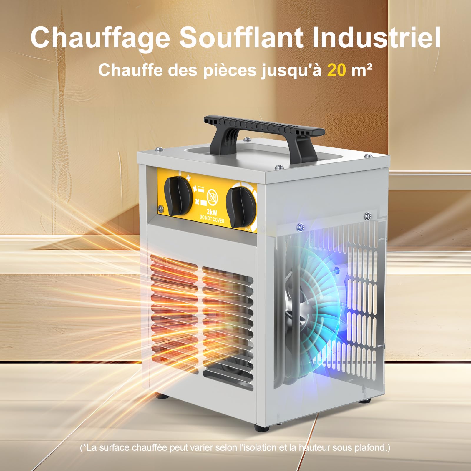 Industriel Chauffage électrique 2000W Renforcé - Carcasse Acier - Portatifs pour Chantiers - Chauffage Soufflant - Thermostat & Protection Surchauffe - Idéal Chantier/Garage/Serre Agricole