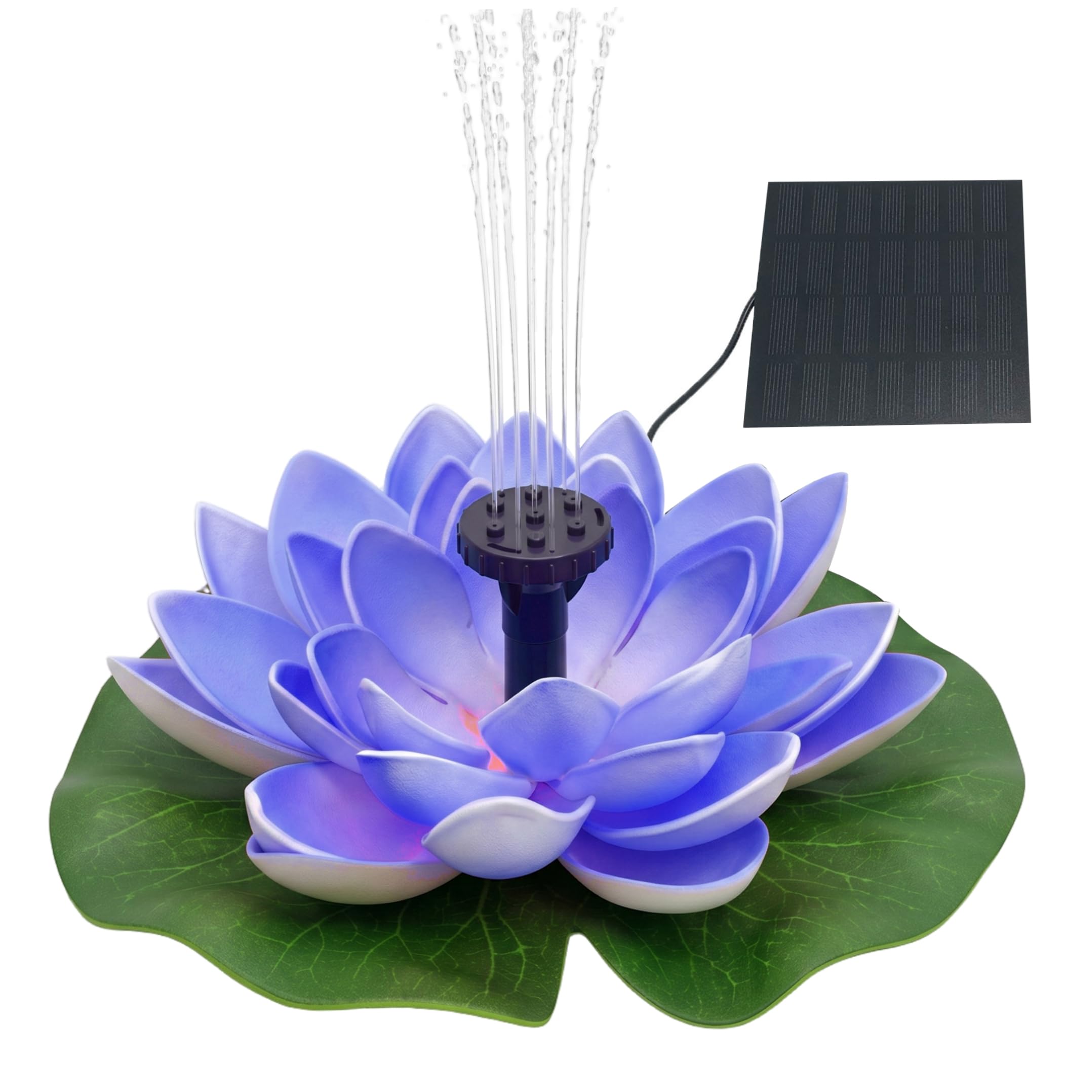 Bemonew Blue Small Solar Fountain For Bird Bath, Lotus Floating Solar Fountain With 6 Adjustable Nozzles, Powered Garden Water Feature, 1.5W,