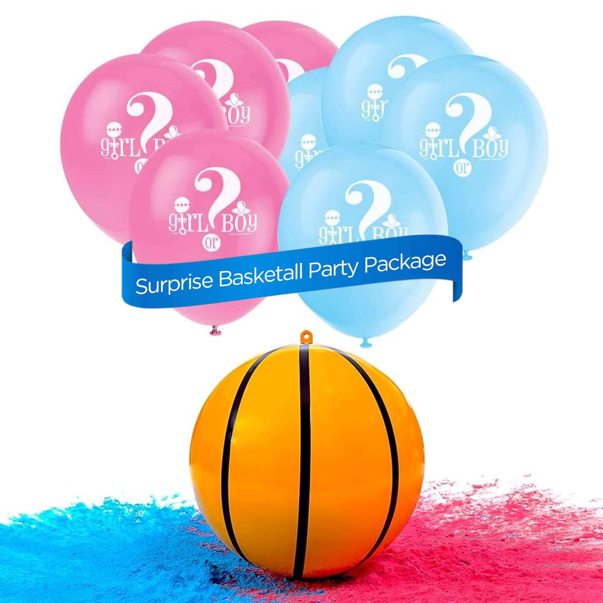 Gender Reveal Surprise Basketball Shell Kit with Colorful Pink & Blue Powder Packs - Pink & Blue Smoke Bomb for Gender Reveal Party with 8 Balloons -