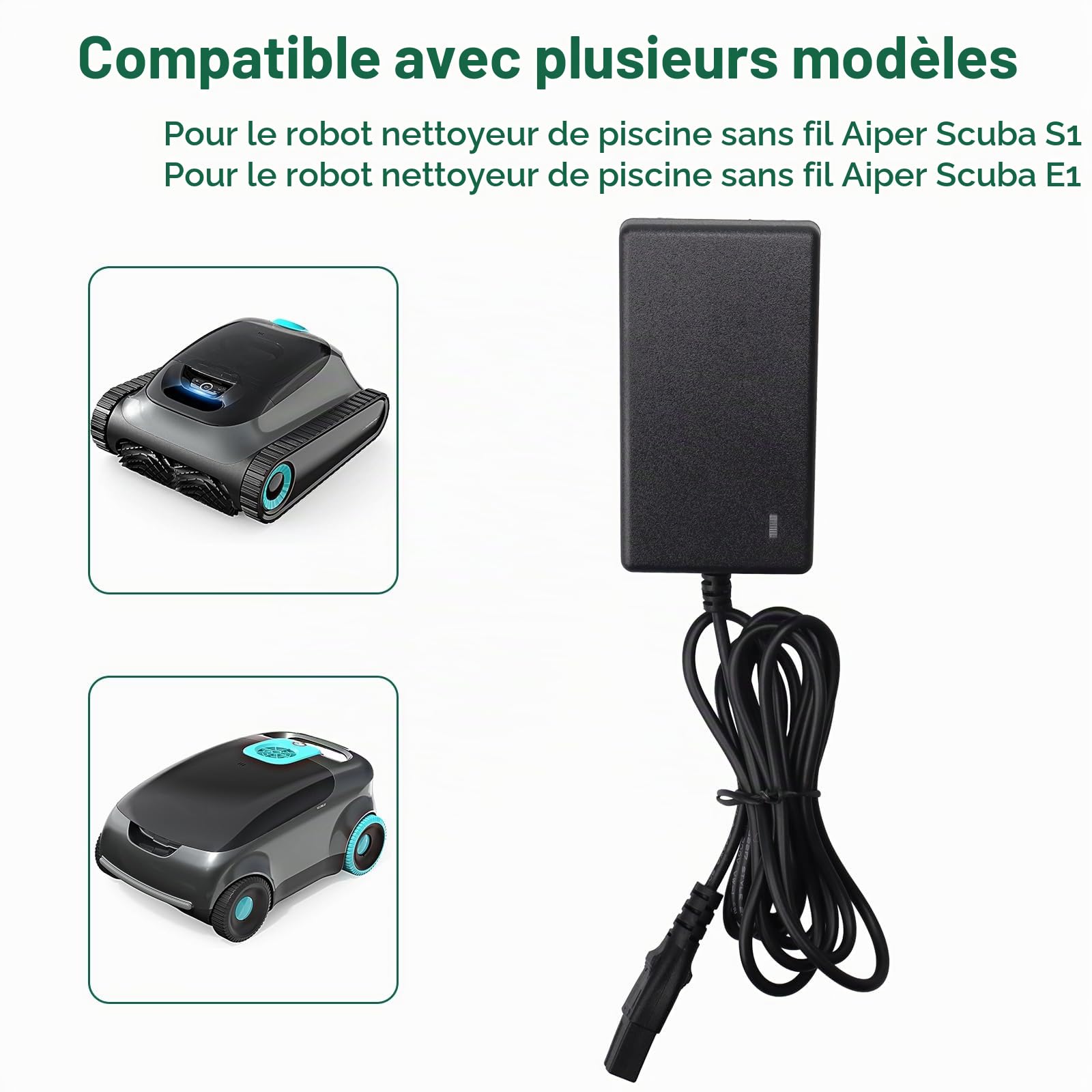 16.8V Chargeur Compatible avec Aiper Scuba S1 E1 Certes de Piscine Robotique sans Fil, Adaptateur de Chargeur Compatible avec Aiper Scuba S1 E1 14.4V Li-ION Batterie 33.6W