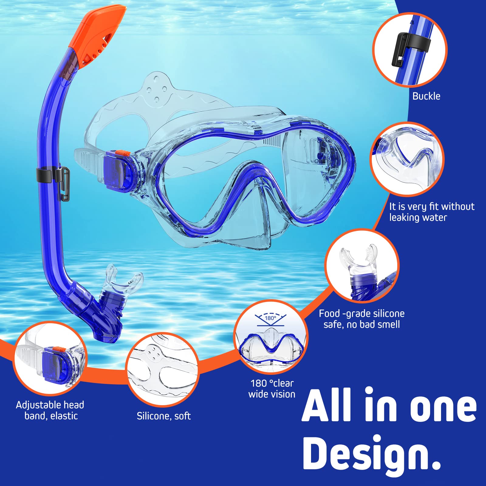 Maschera Da Snorkeling Luckits Panoramica 189° - Anti-Appannamento, Anti-Perdite Con Tubo Dry Top | Per Adulti - Foto 3