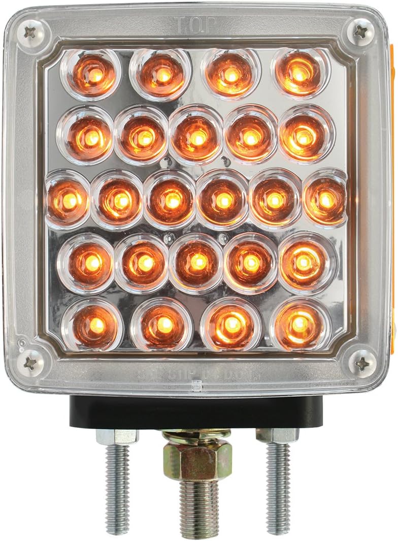 GG Grand General 77625 Square 2 Face Amber/Red Pearl Led Pedestal Light, Clear Lens,R/H