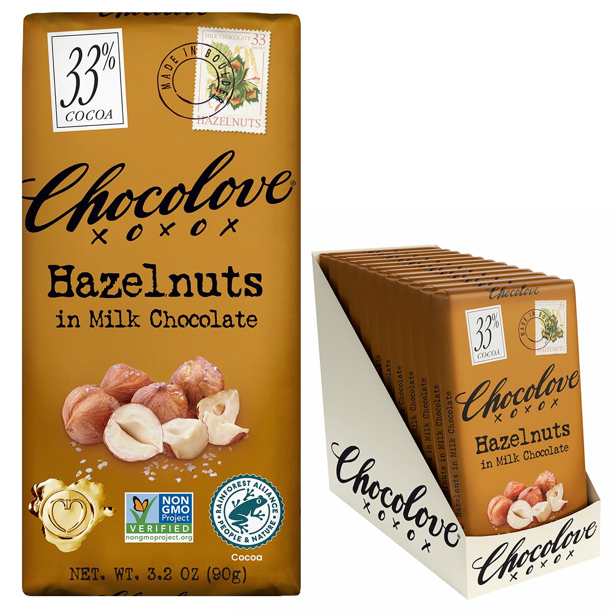 Amazon.com : Chocolove Hazelnut Milk Chocolate Bars | 33% Cocoa
