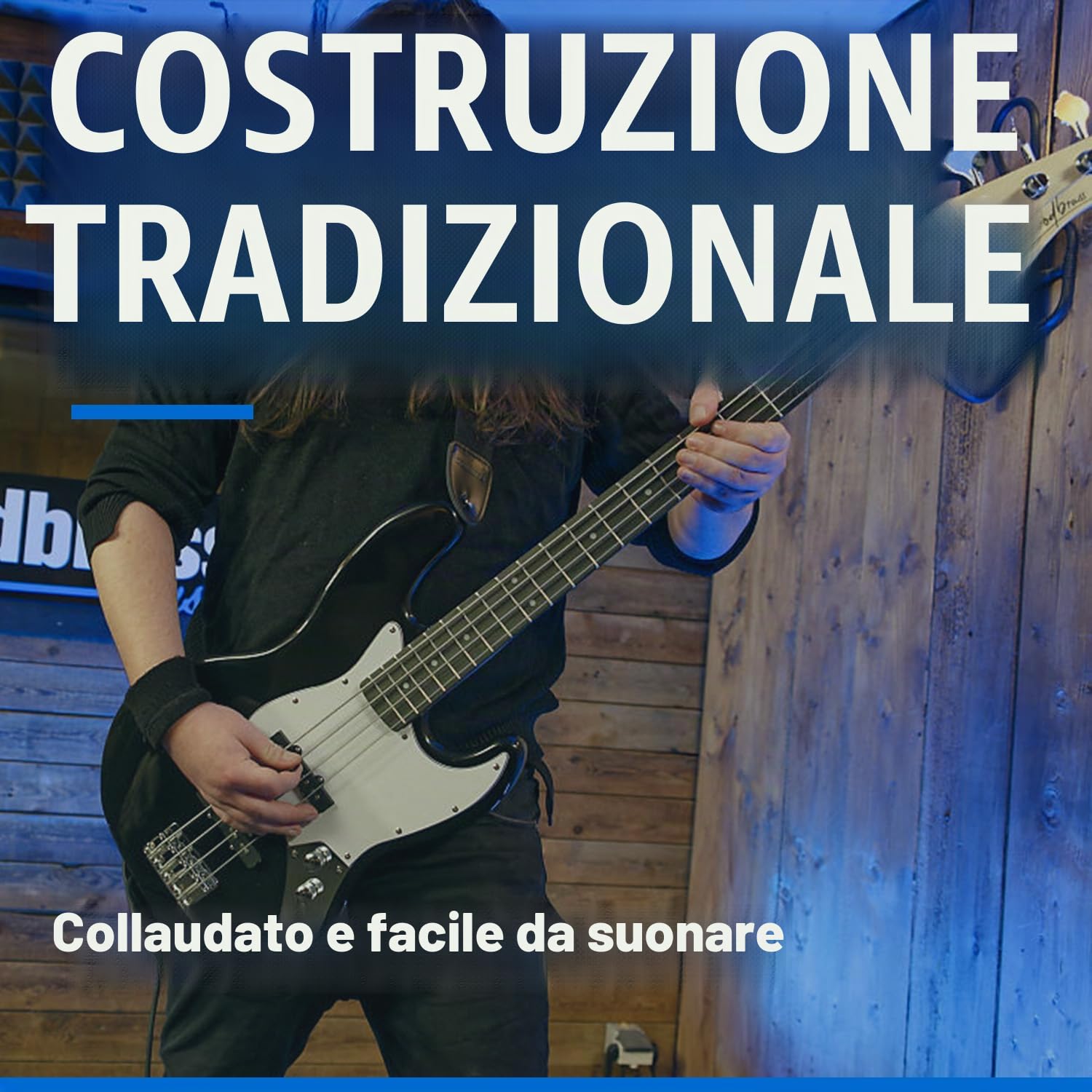 Woodbrass JB100 - Chitarra Basso elettrico per principianti, modello JB, tiglio, stile rock, pop, funk, country, hard, metal