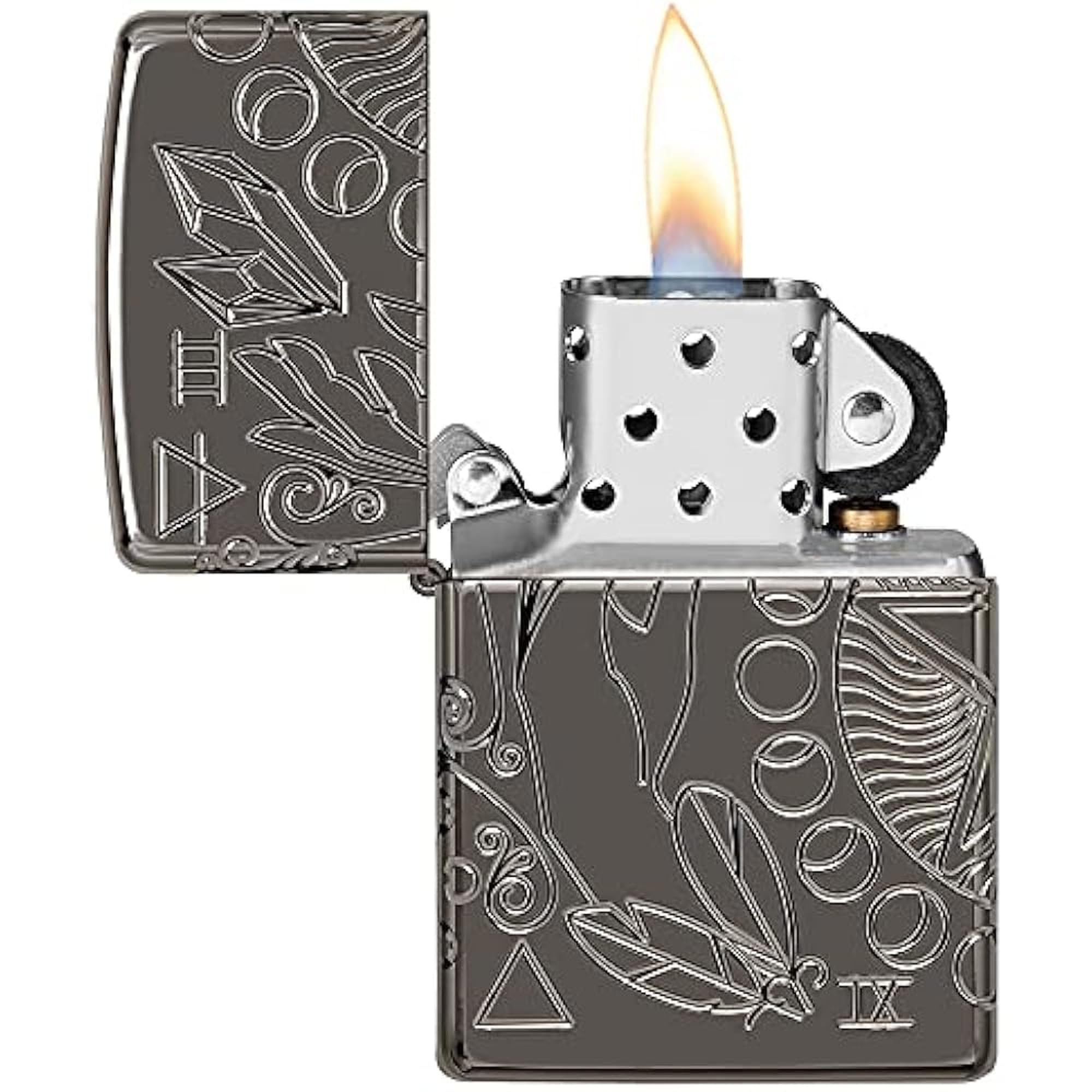 Zippo Briquet Tempête - Design Wicca, Multi Cut - Finition Armor Noir Poli Brillant - Rechargeable - Réutilisable - Design Coupe-Vent - Coffret Cadeau Fabriqué aux États-Unis