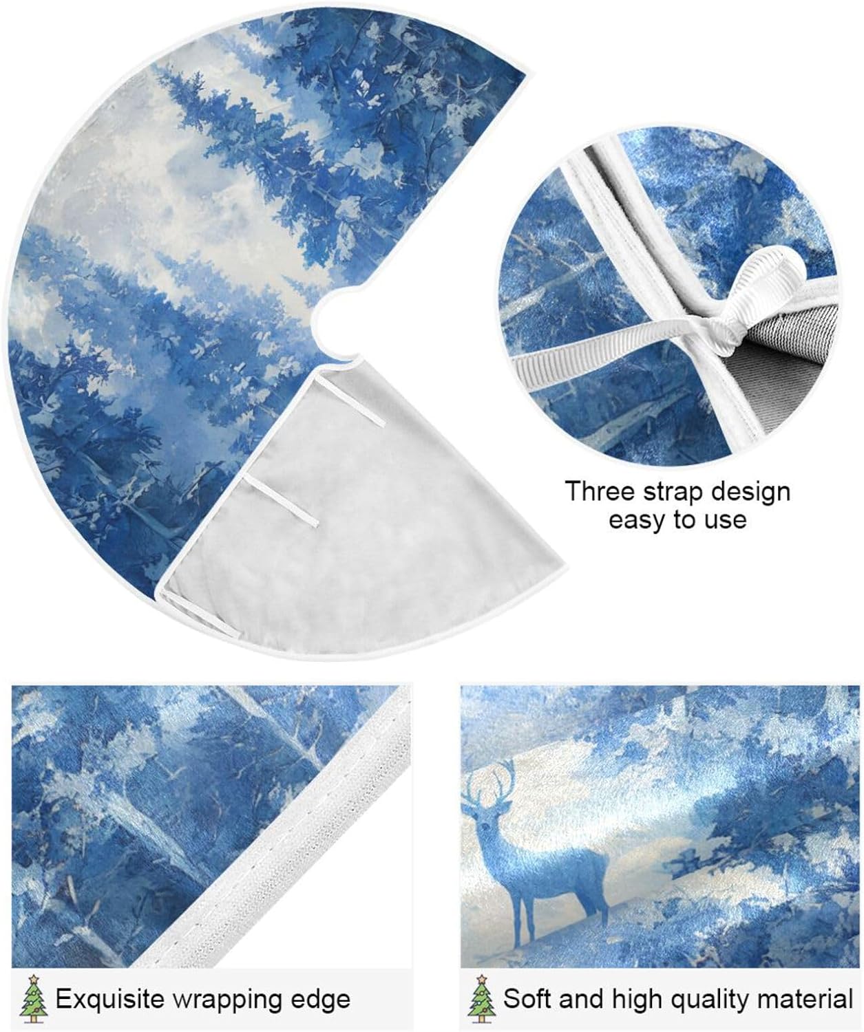 Winter Safari Blue Tree Mat Holiday Party Soft Polyester 47 inch/35 inch