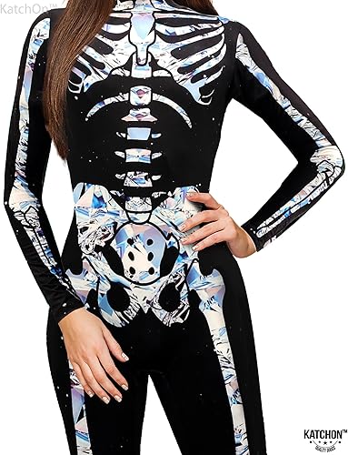 Miniatura 4 de KatchOn Disfraz de esqueleto plateado - Body de esqueleto para mujer para Halloween truco o trato
