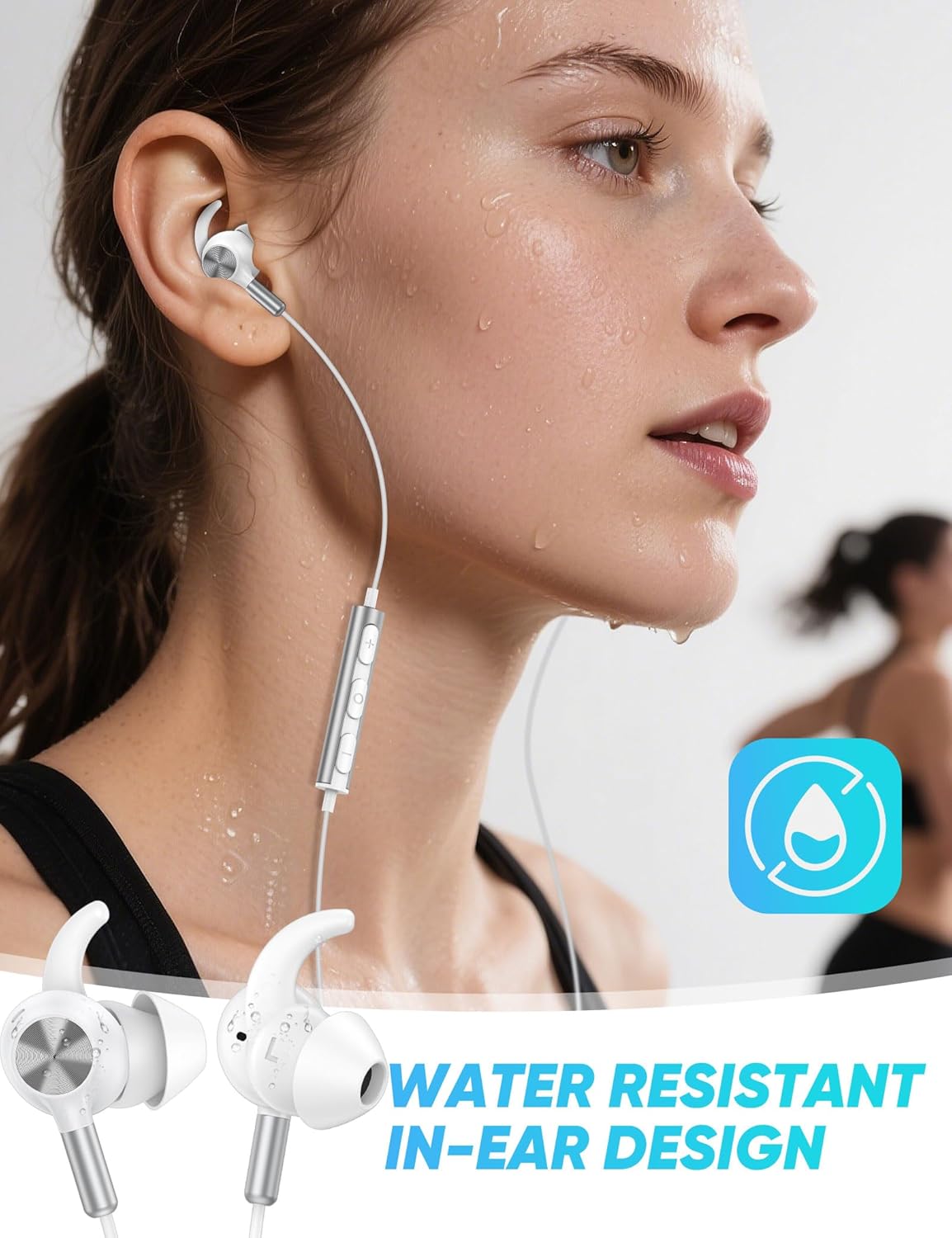 TOPAUX USB Type C Headphone 5FT Wired Earbuds Anti-Loose Wingtip Noise Canceling in-Ear Earphone with Mic for iPhone 17 Pro Max 16e 16 15 Plus School Corded Headset for Pixel 10 9 9a 8 7