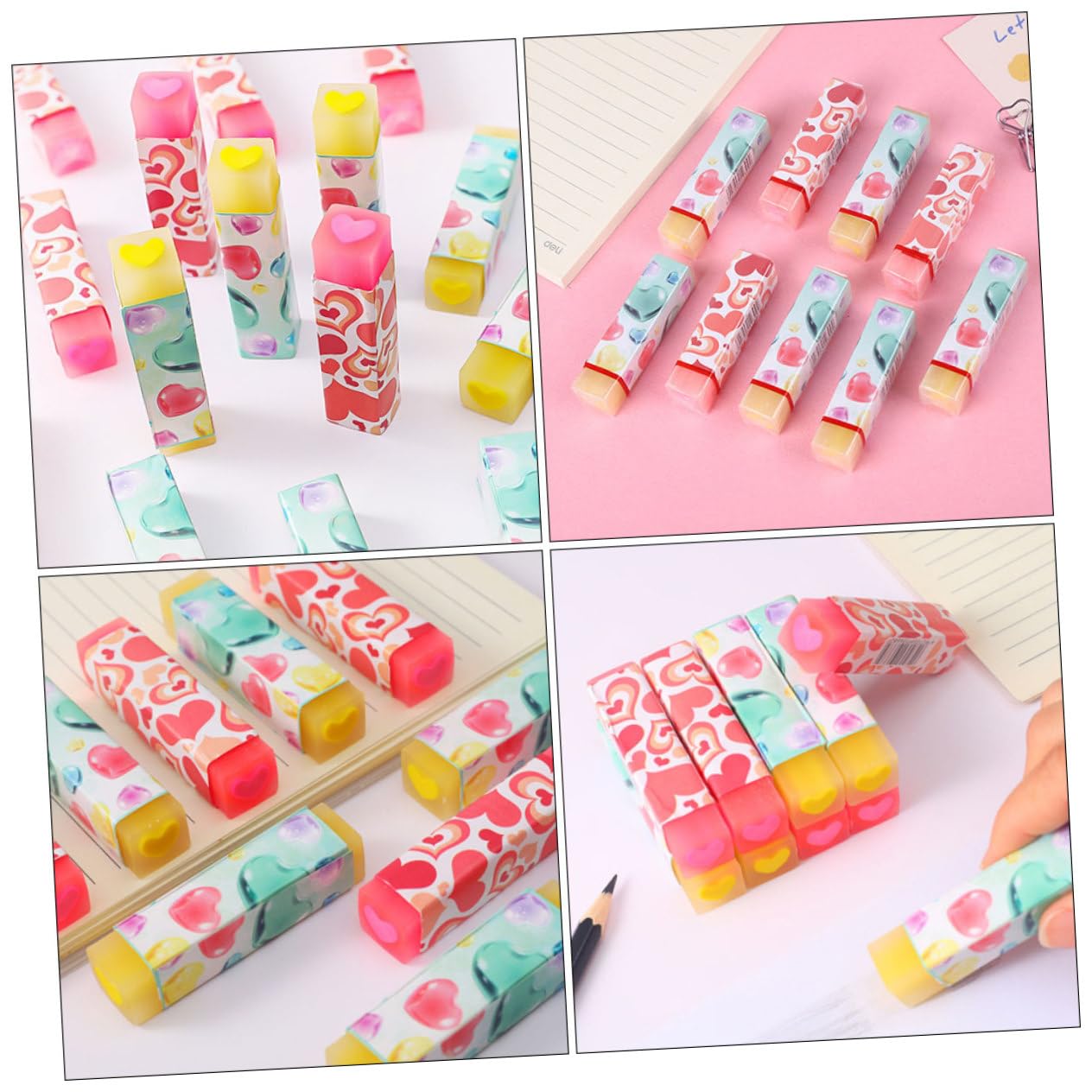 Gomme da Cancellare a Cuore Kawaii 32 Pezzi in Pvc | Festa Scuola Decor, Cartoon Erasers, Learning Stationery, Facile da Usare, per Bambini e Kids