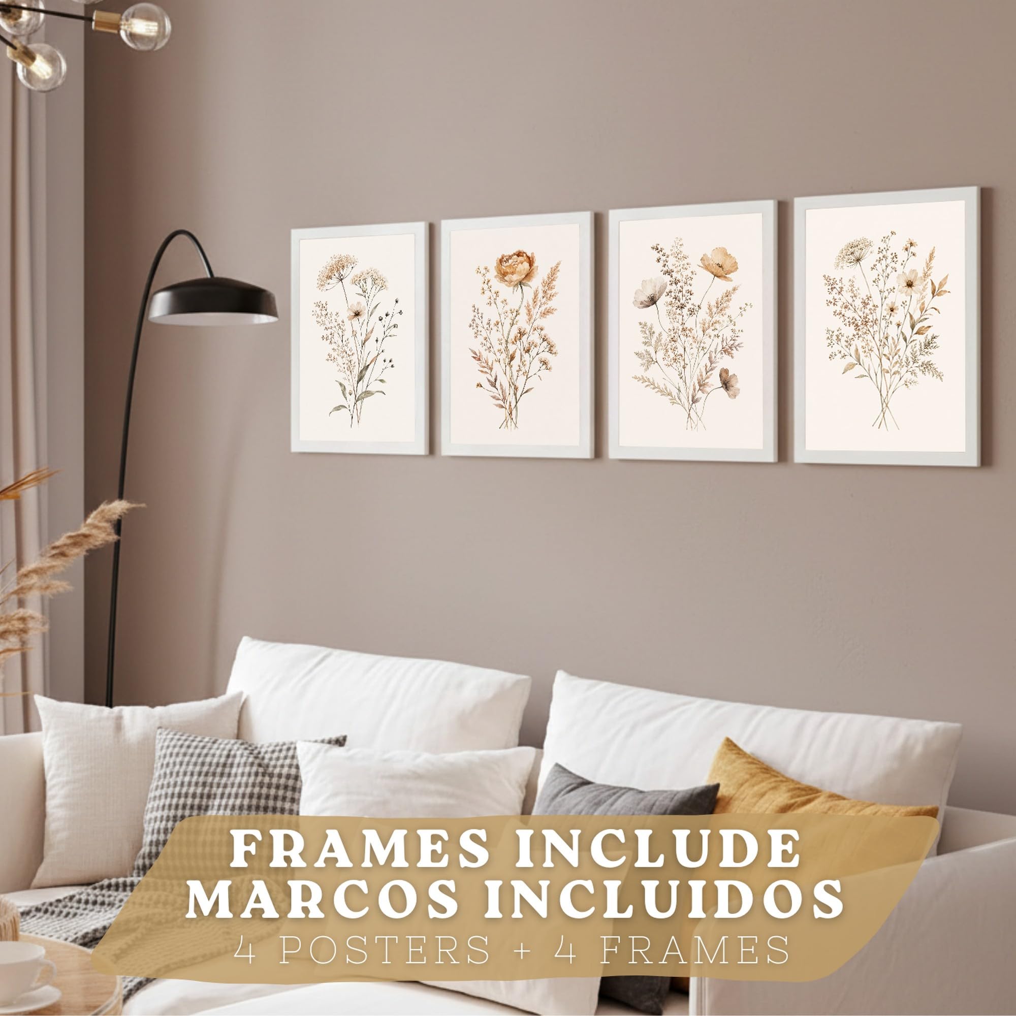 Nacnic Posters de Flores Silvestres Neutras con Acuarela Botánica Beige