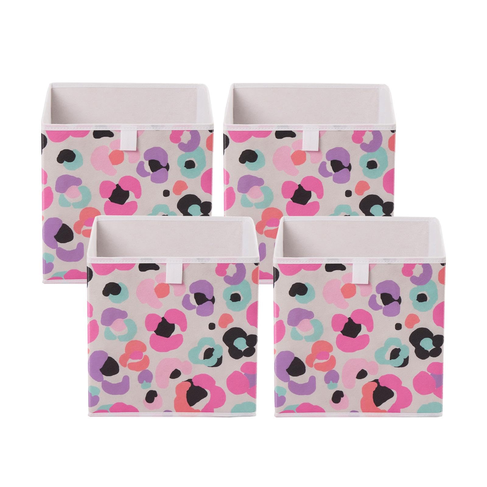 OHS Storage Cube Boxes - Leopard Print - White - 4 Pack