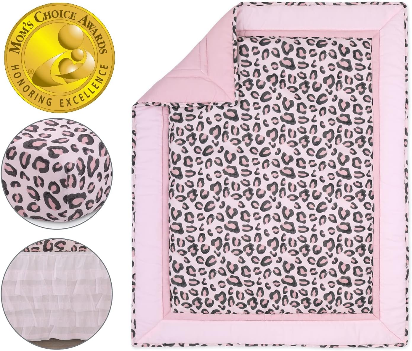 The Peanutshell Leopard Love Crib Bedding Set for Baby Girls | 3 Piece Nursery Set | Crib Comforter, Fitted Sheet, Crib Skirt : Baby