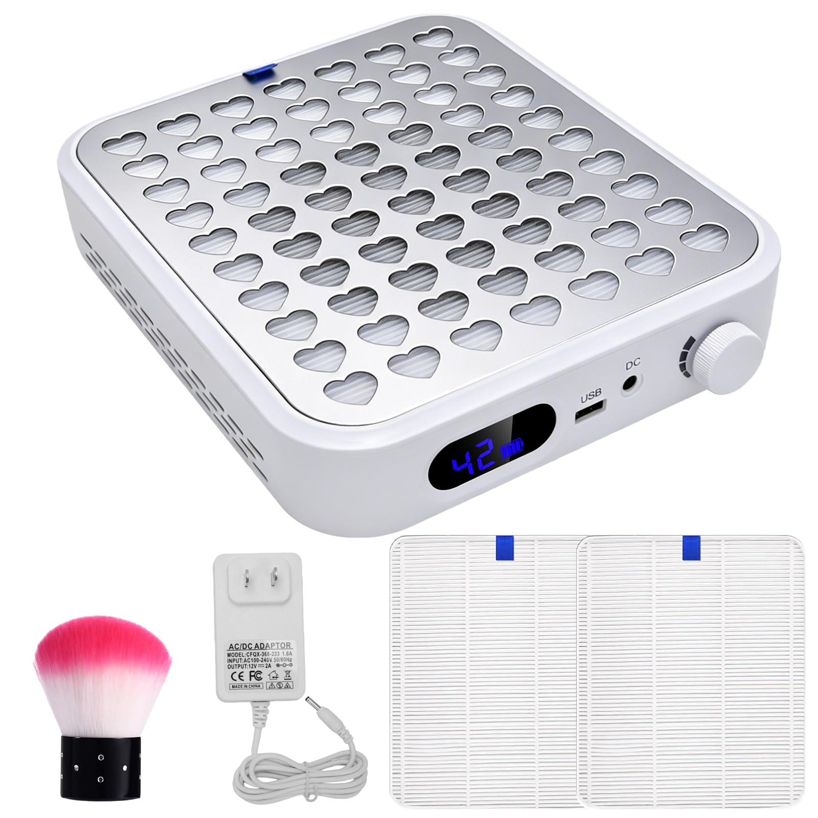Aspirador Uñas Profesional 56w, Con Salida USB Y Pantalla LED, Succión Ajustable, Filtro Reutilizable, Adecuado Para Manicura Y Pedicura, Blanco