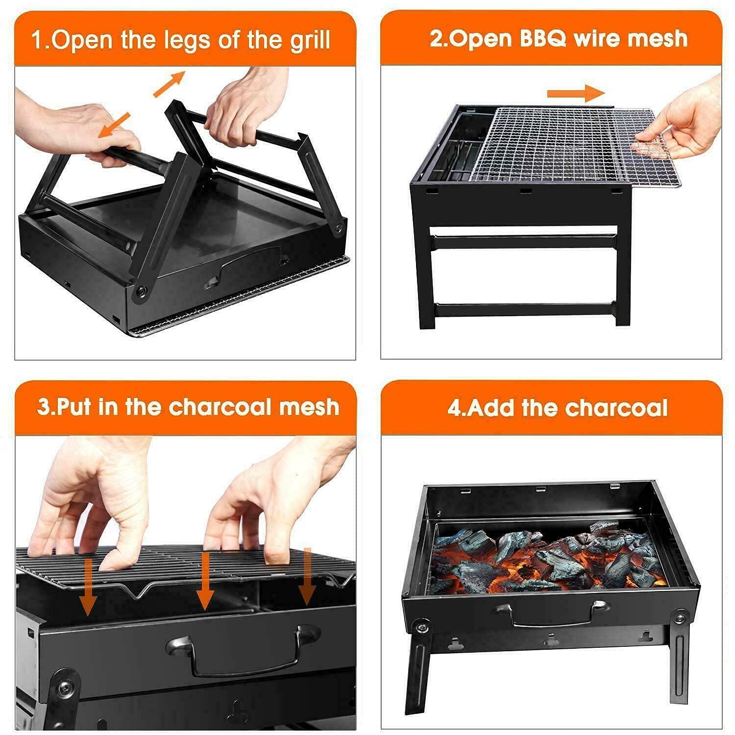 Griglia per barbecue di alta qualità Griglia per barbecue da tavolo pieghevole portatile in acciaio inox a carbonella per giardino, terrazza, escursionismo, picnic, festa (piccola, adatta per 1-6 pers