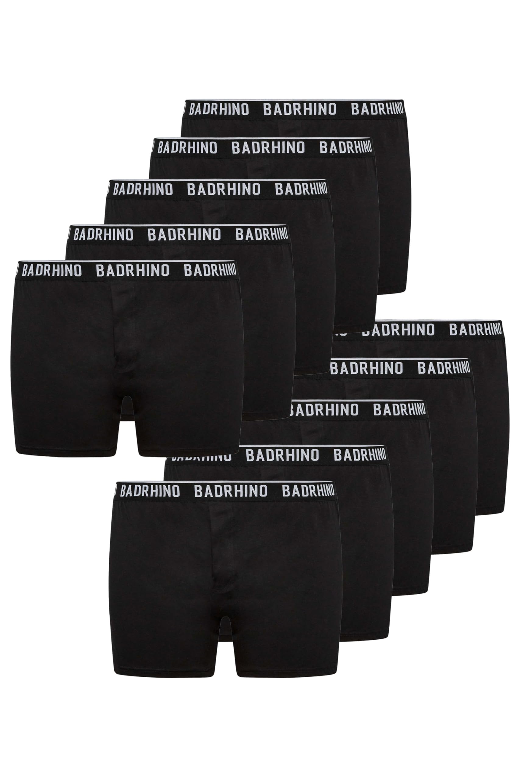 Badrhino Men's Black Big & Tall 10 Pack Boxers - Plus Size Curve
