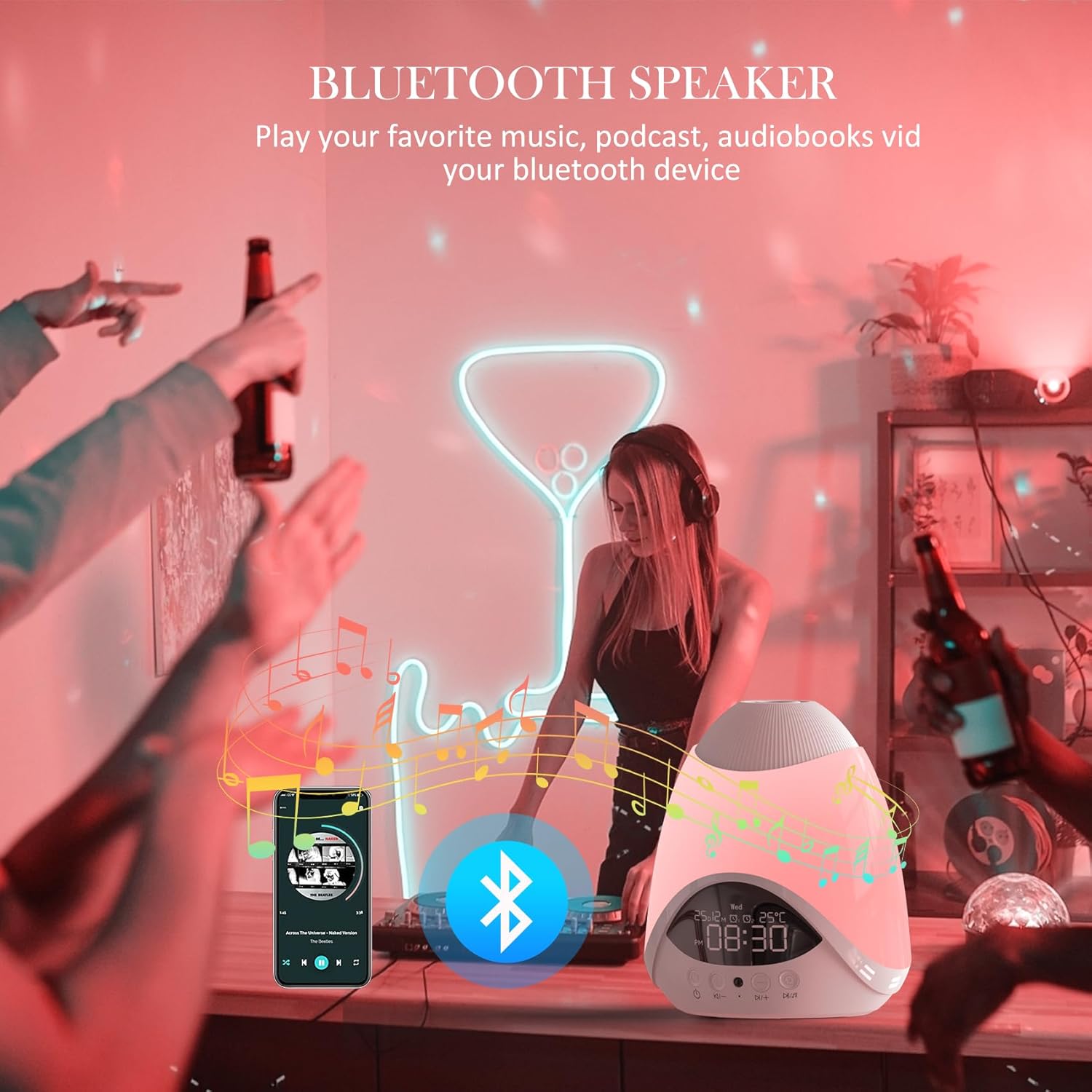 Person using the ARGIGU BL-YD01 Star Projector Lights as a Bluetooth speaker to play music.