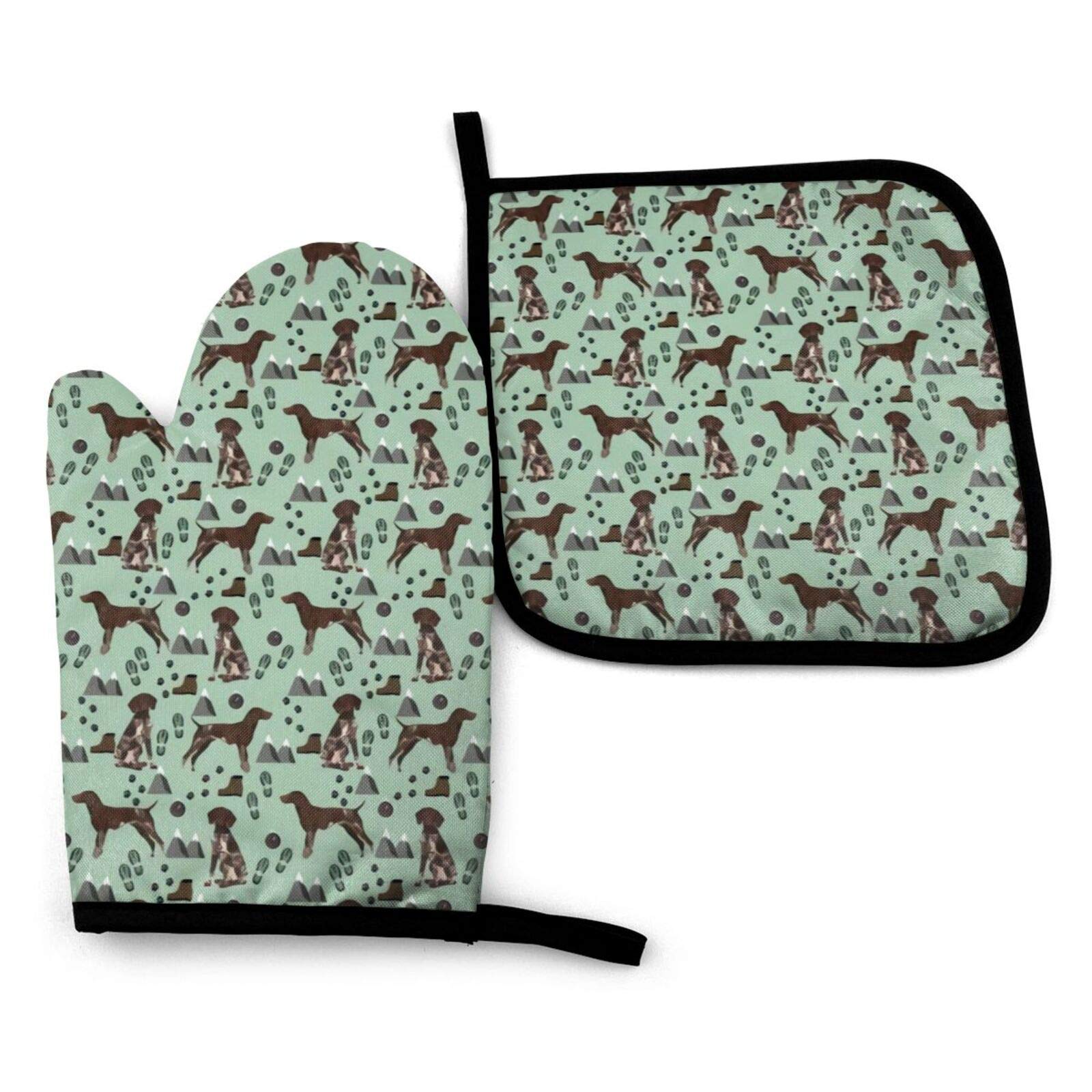 German Shorthaired Pointer Dog Oven Mitts and Pot Holders Set Kitchen Gift Set for Kitchen Cooking Baking, BBQ
