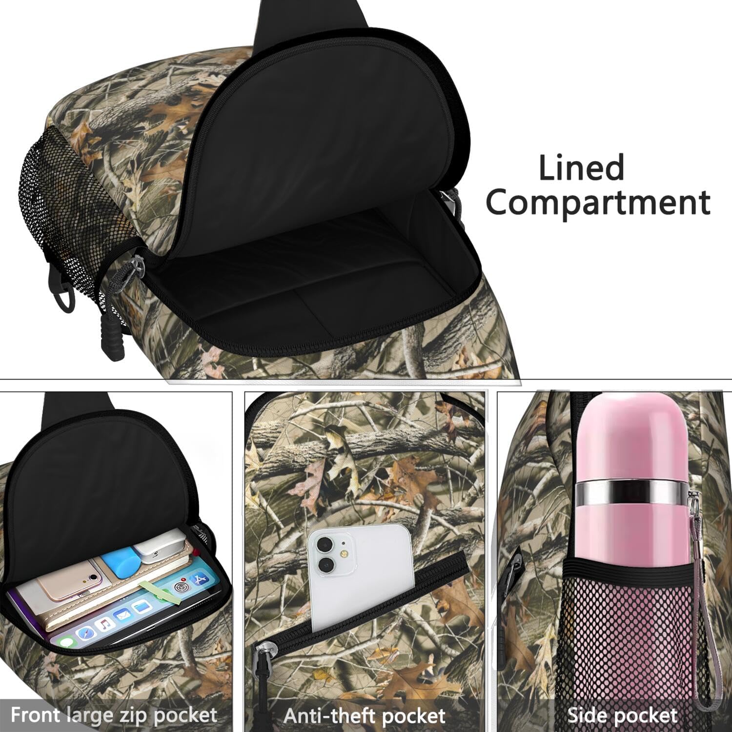 Hunting Camouflage Camo Forest Sling Bag for Women Men Small Crossbody Sling Backpack Travel Hiking Daypack Chest Shoulder Bag - Image 5