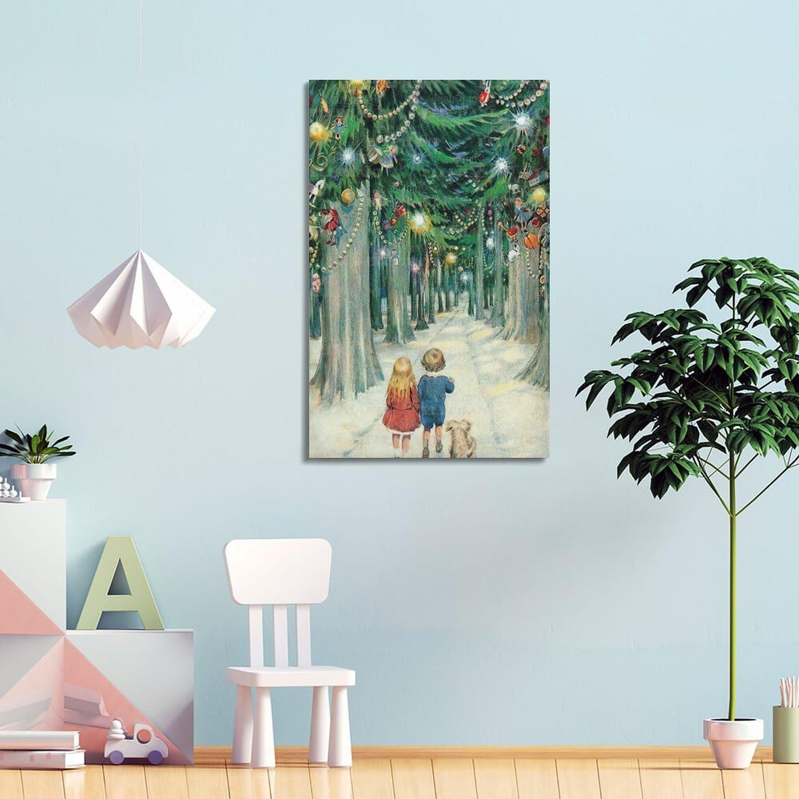 CWLLOG Stampe artistiche da parete su tela, poster natalizio giocoso avventura nella foresta che mostra festival innocenti, decorazione moderna per soggiorno e camera da letto, 40 x 60 cm