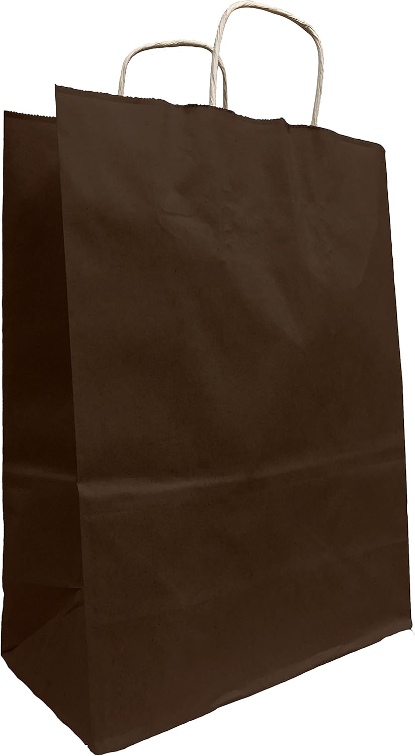 K-Kraft Tags with 15 USA Large Chocolate Brown Paper Gift Wrap Bags (13" Tall x 10" Wide x 5" Gusset)