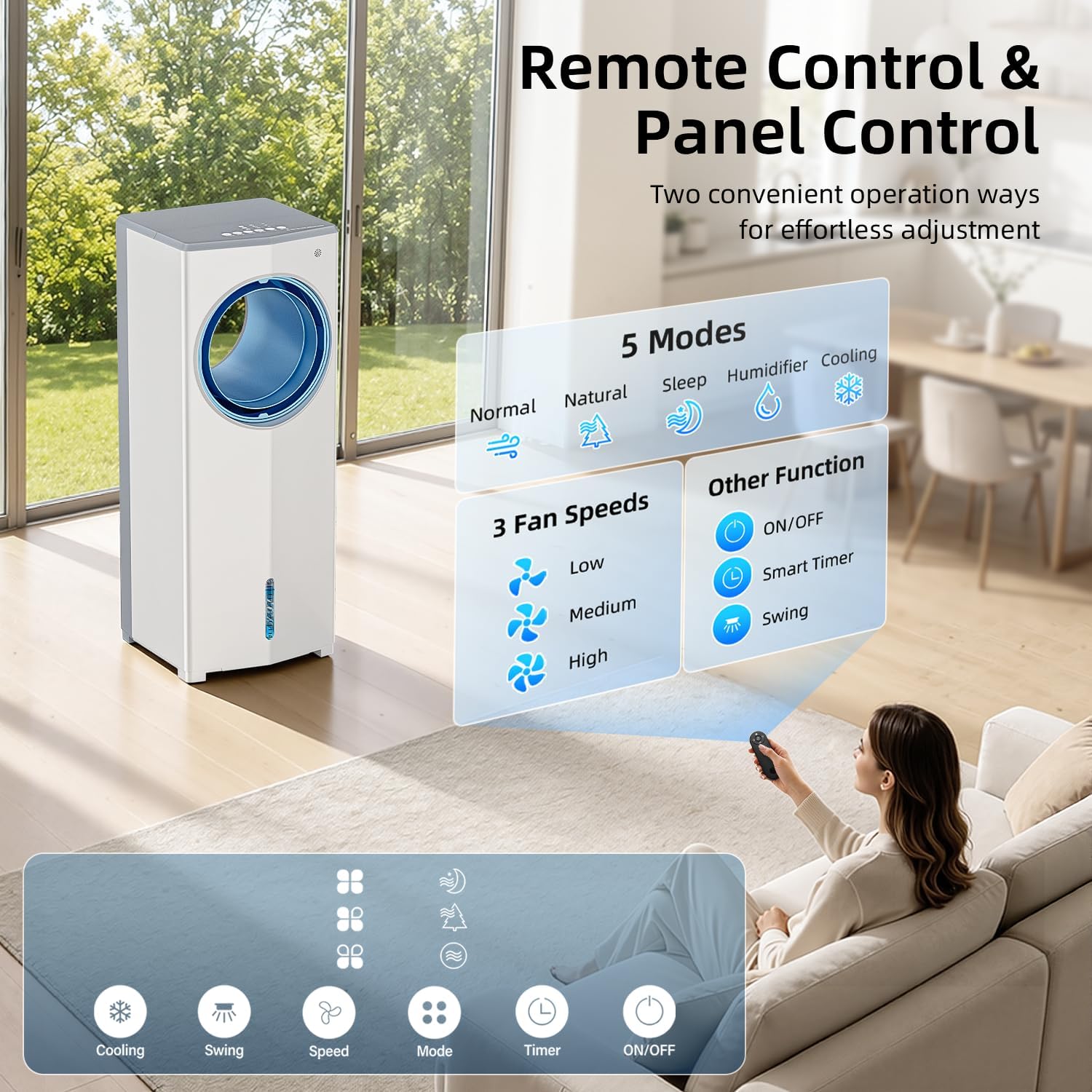 Swamp Cooler Air Conditioner, 1800CFM Windowless Air Conditioner for Bedroom w/Dual Tanks for 24H Cooling 600sq.ft,4 Modes&3 Speeds, 28FT Remote, 360°Swing 30" Portable Evaporative Air Cooler 9 71sl48noLEL. AC SL1500